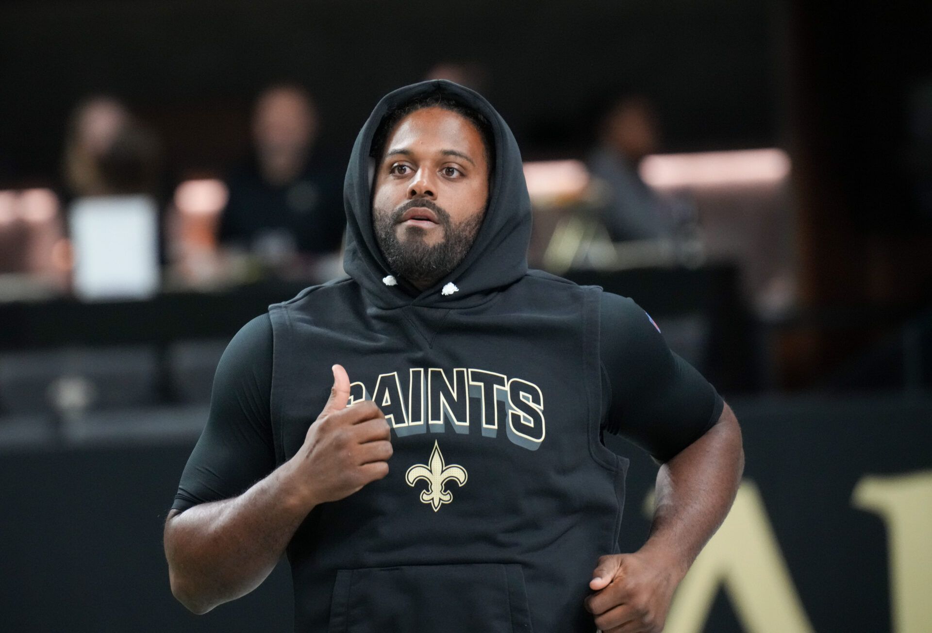 New Orleans Saints defensive end Cameron Jordan (94) warms up prior to the game against the New York Giants at Caesars Superdome.
