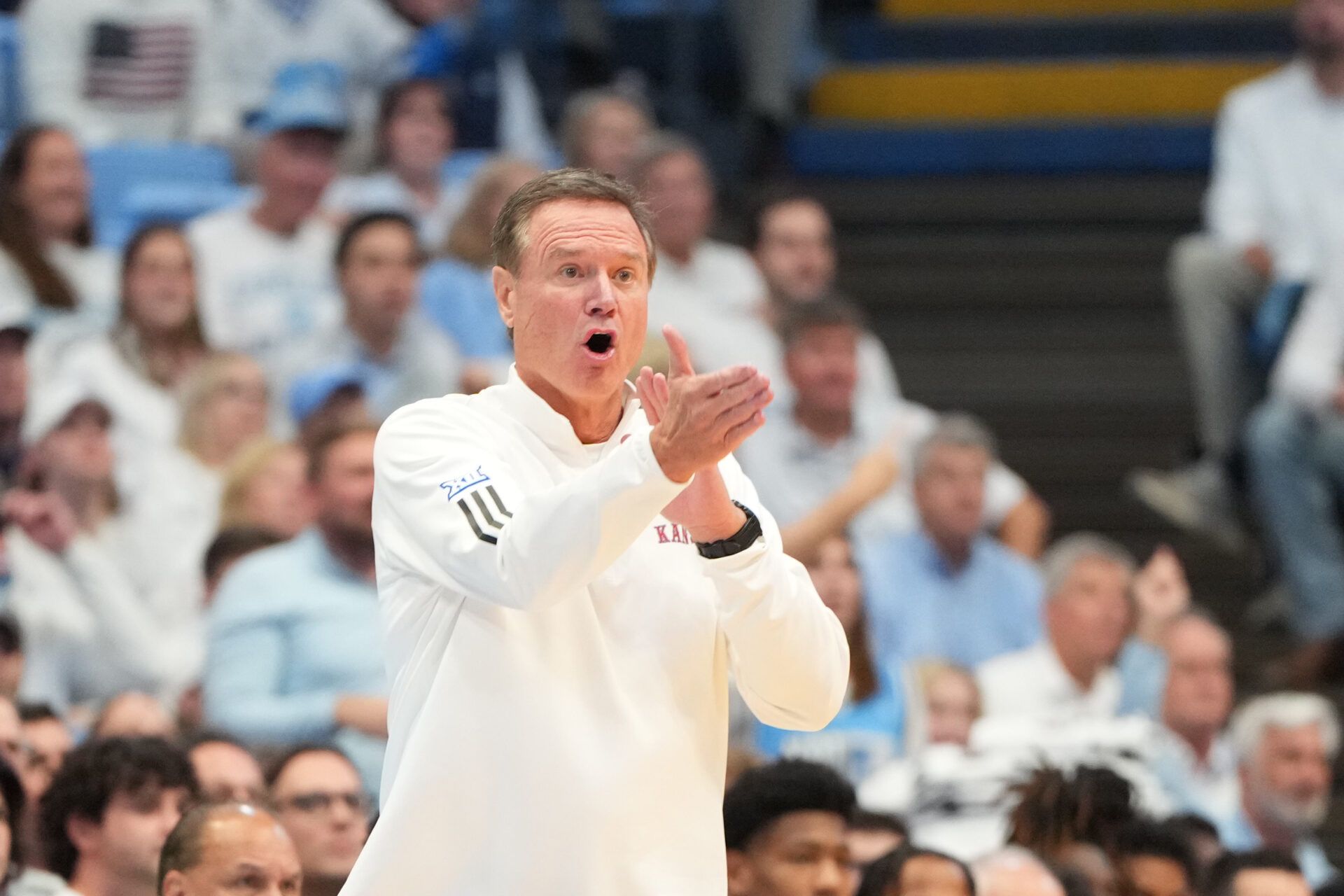 Kansas Jayhawks head coach Bill Self in the first half at Dean E. Smith Center.