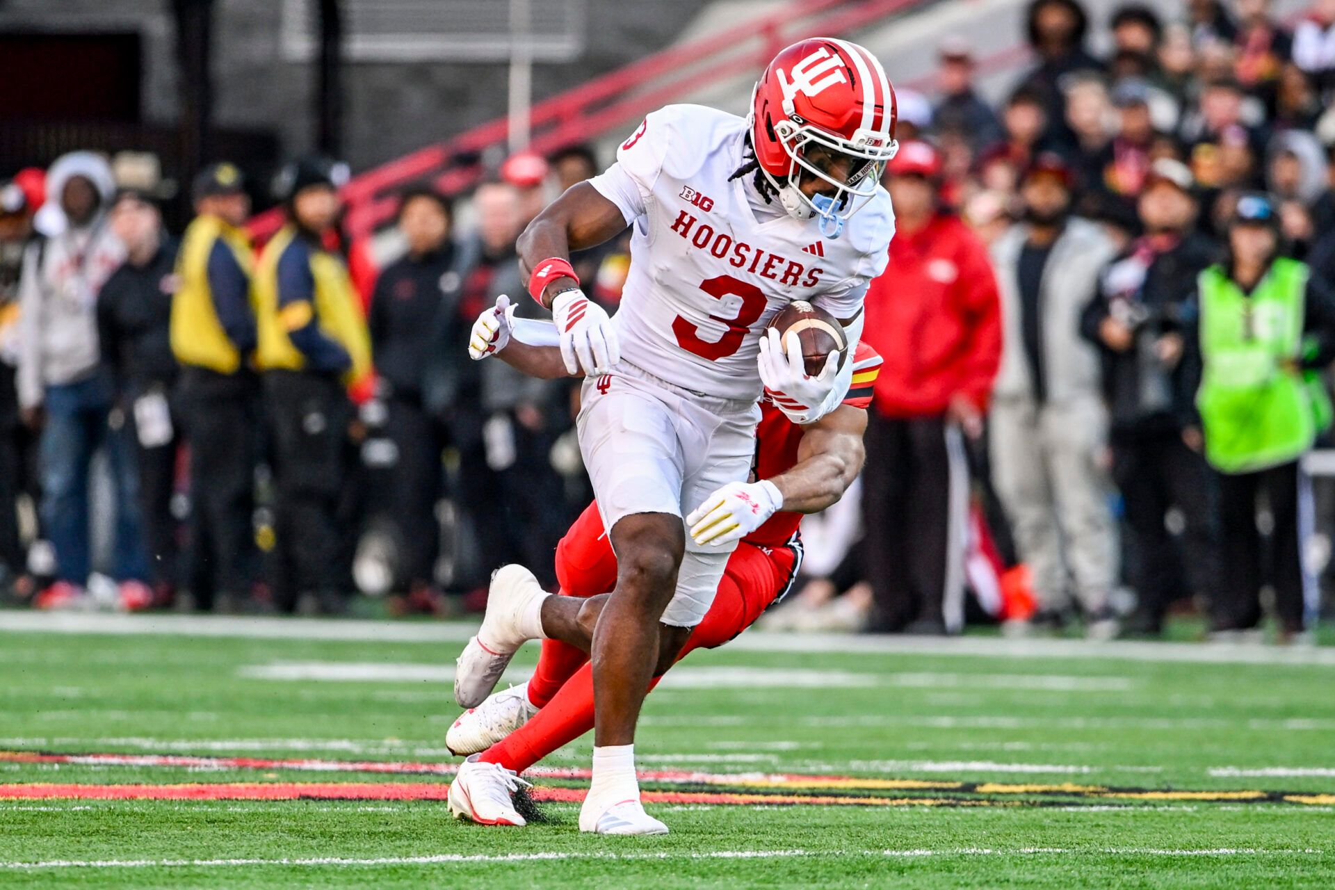 Indiana Hoosiers wide receiver Omar Cooper Jr. (3) runs after a catch during the first half against the Maryland Terrapins at SECU Stadium.