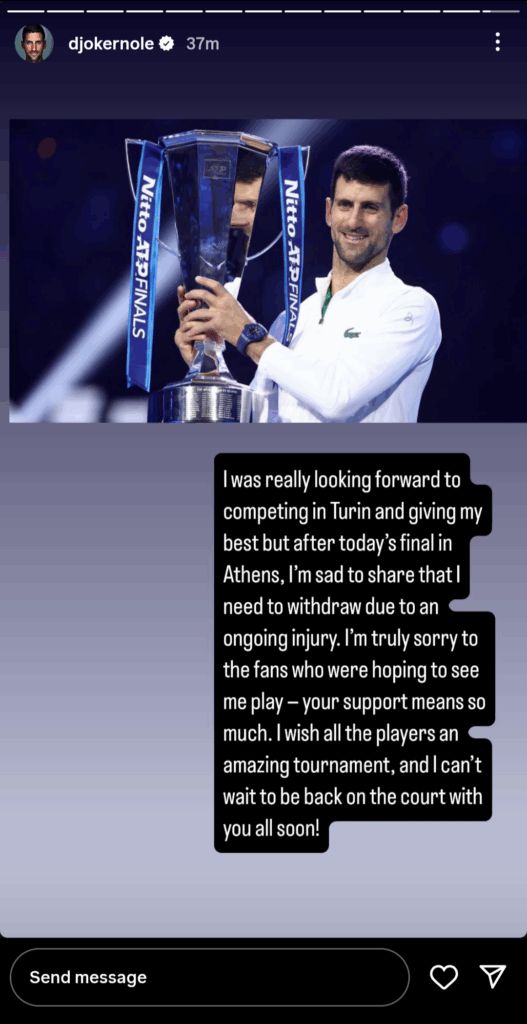 Novak Djokovic confirms his ATP Finals withdrawal