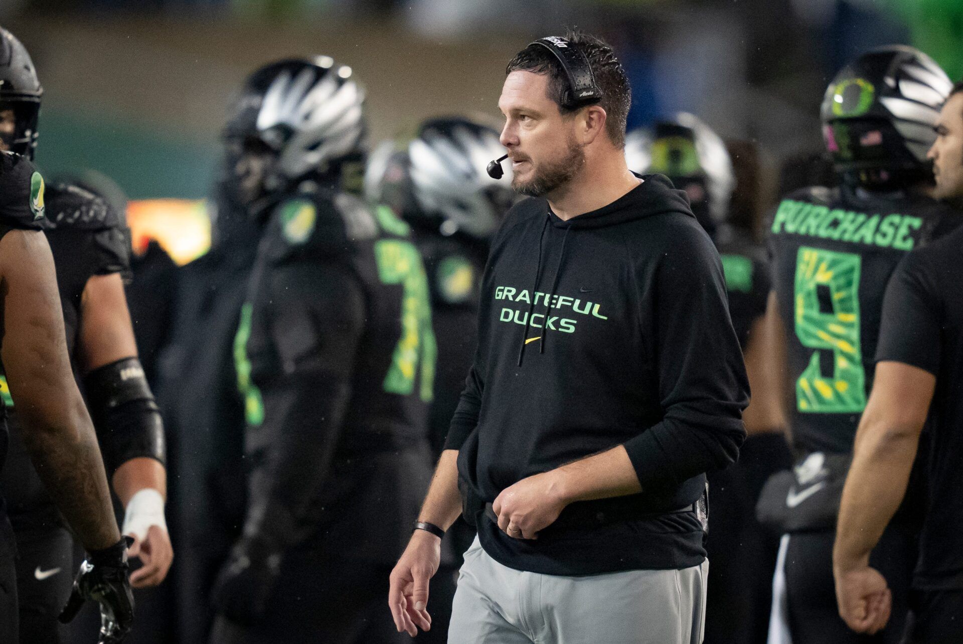 Oregon head coach Dan Lanning as the Oregon Ducks host the Wisconsin Badgers on Oct. 25, 2025, at Autzen Stadium in Eugene, Oregon.