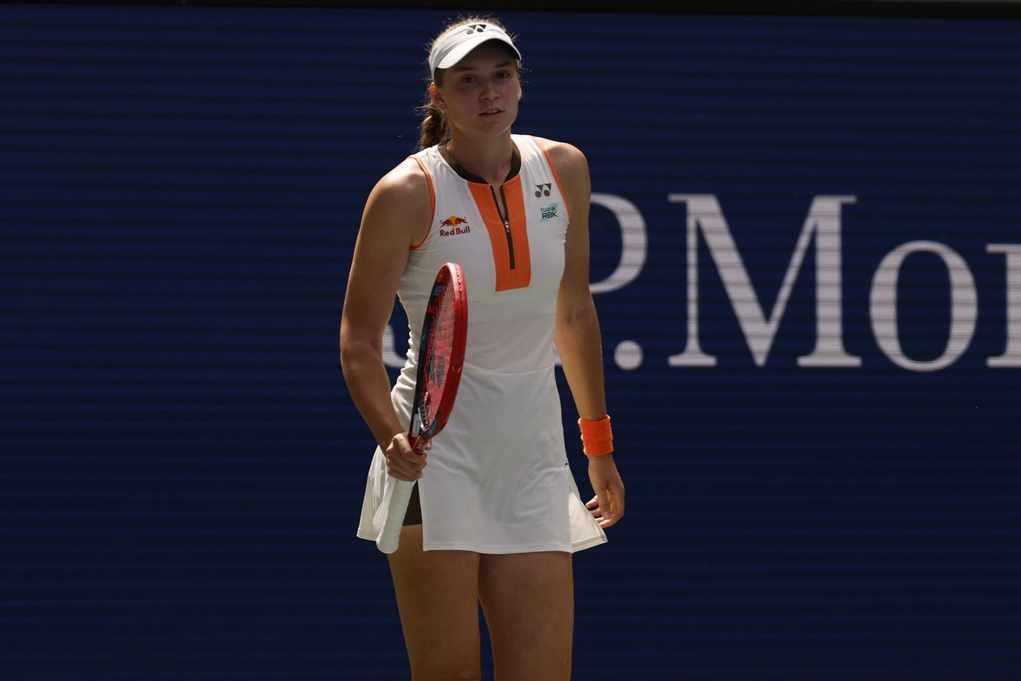 Elena Rybakina (KAZ) celebrates after match point against Emma Raducanu (GBR) (not pictured) on day six of the 2025 US Open tennis tournament at Billie Jean King USTA National Tennis Center.