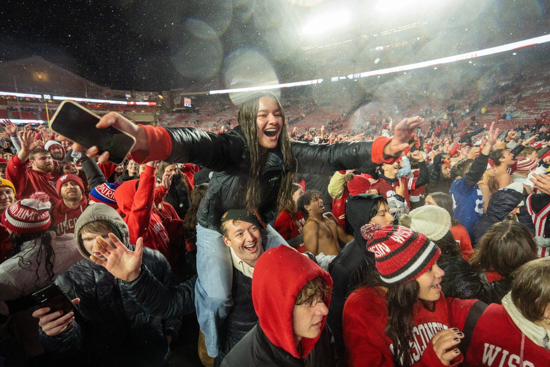 Wisconsin football fans storm the field after their team beat #23 Washington Saturday, November 8, 2025 at Camp Randall Stadium in Madison, Wisconsin. Wisconsin beat Washington 13-10.

Mark Hoffman/Milwaukee Journal Sentinel