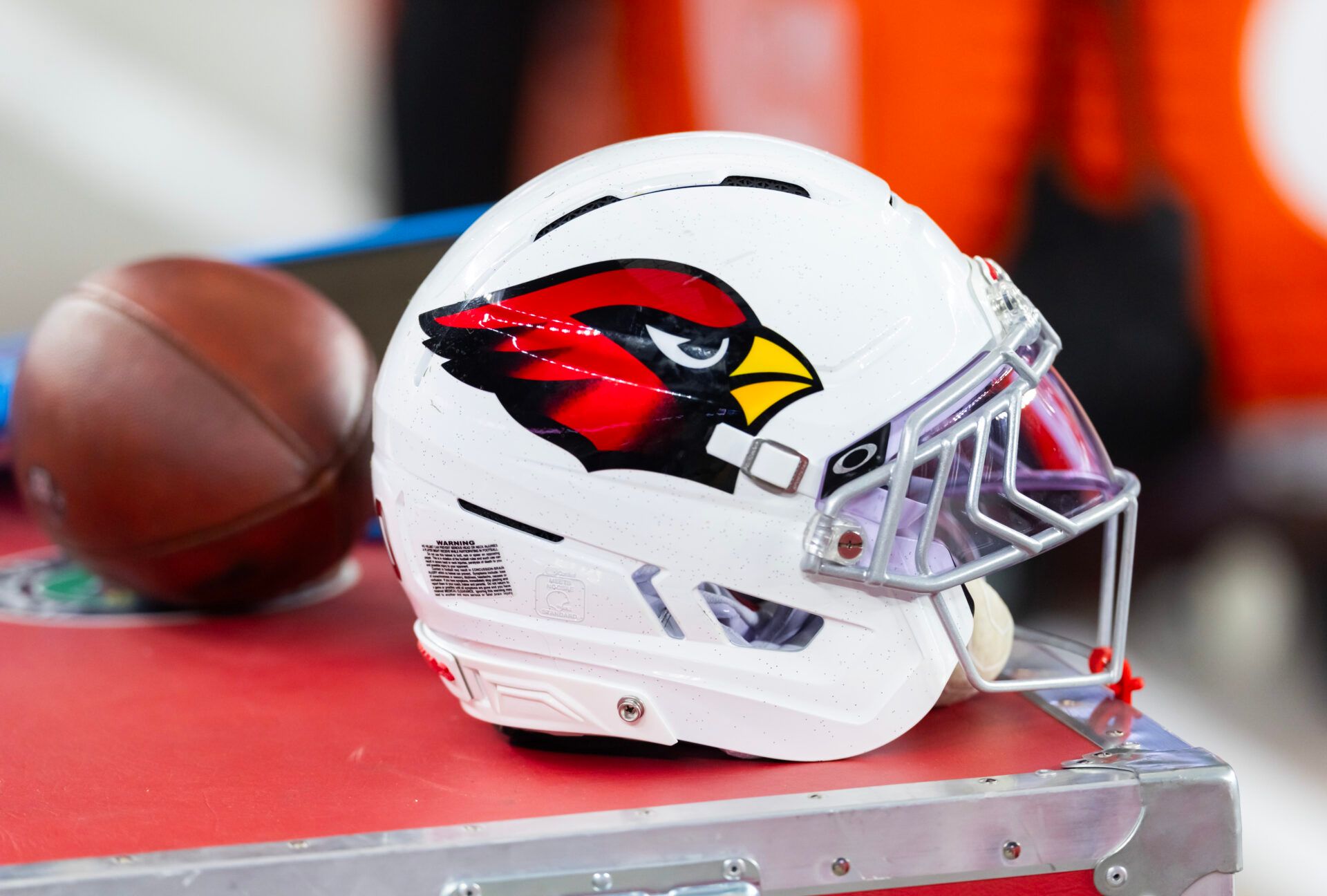Detailed view of an Arizona Cardinals helmet during a preseason NFL game at State Farm Stadium.