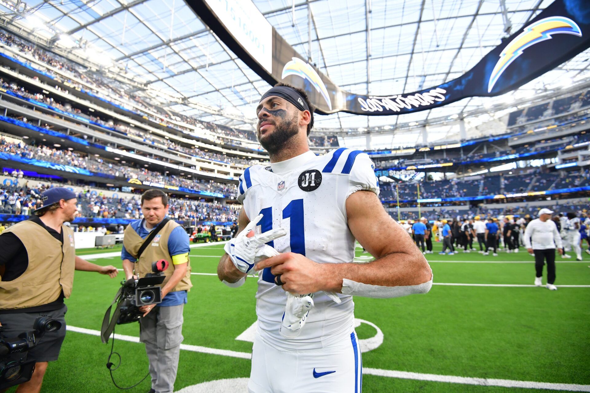 Indianapolis Colts wide receiver Michael Pittman Jr. (11) looks on after the game against the Los Angeles Chargers at SoFi Stadium.