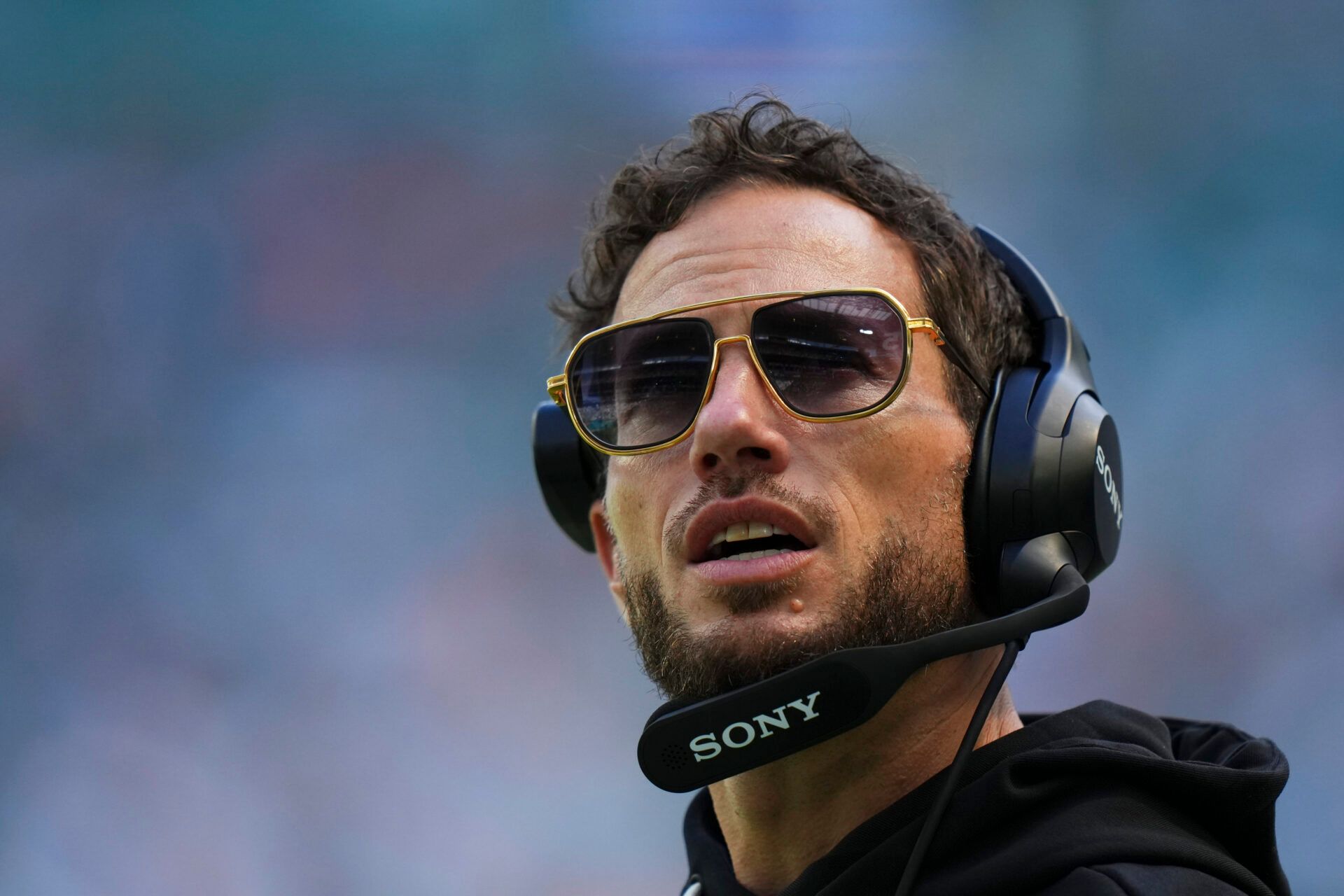 Miami Dolphins head coach Mike McDaniel looks on from the sidelines against the Los Angeles Chargers during the first quarter at Hard Rock Stadium.