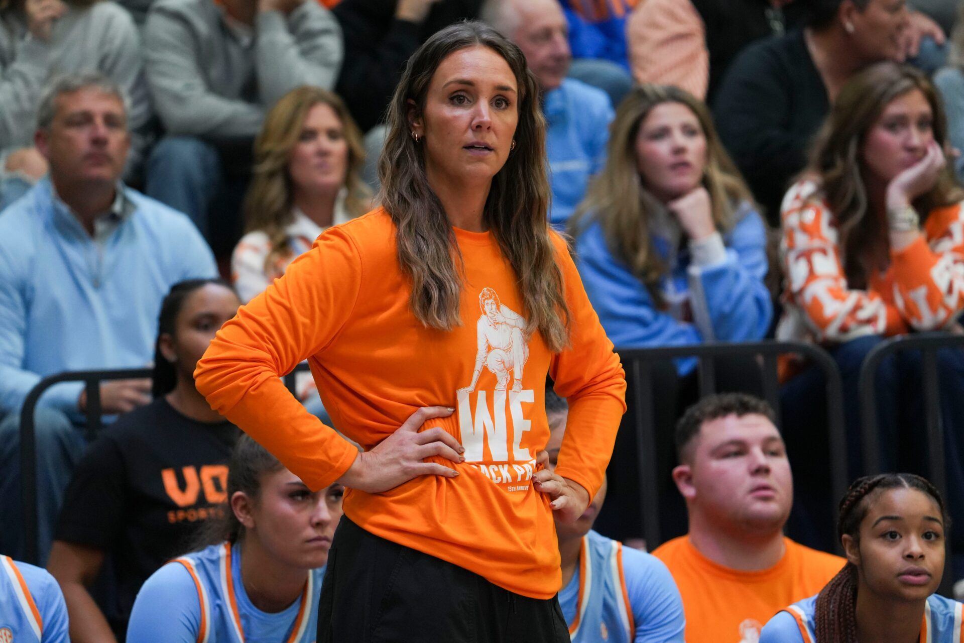 Tennessee Head Coach Kim Caldwell during the Pat Summitt Classic between Tennessee versus UT-Martin inside Kathleen and Tom Elan Center in Martin. Tenn., on Sunday, Nov. 9, 2025.