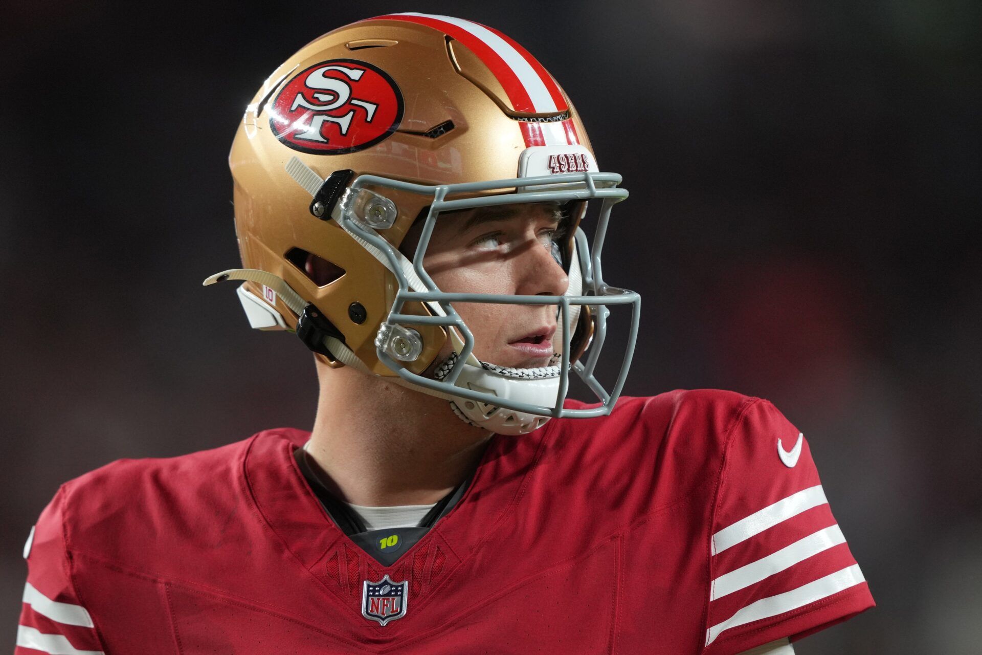 San Francisco 49ers quarterback Mac Jones (10) during the third quarter against the Atlanta Falcons at Levi's Stadium.