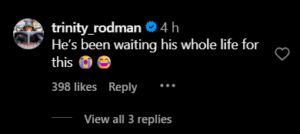 Screengrab on Trinity Rodman's comment on Instagram