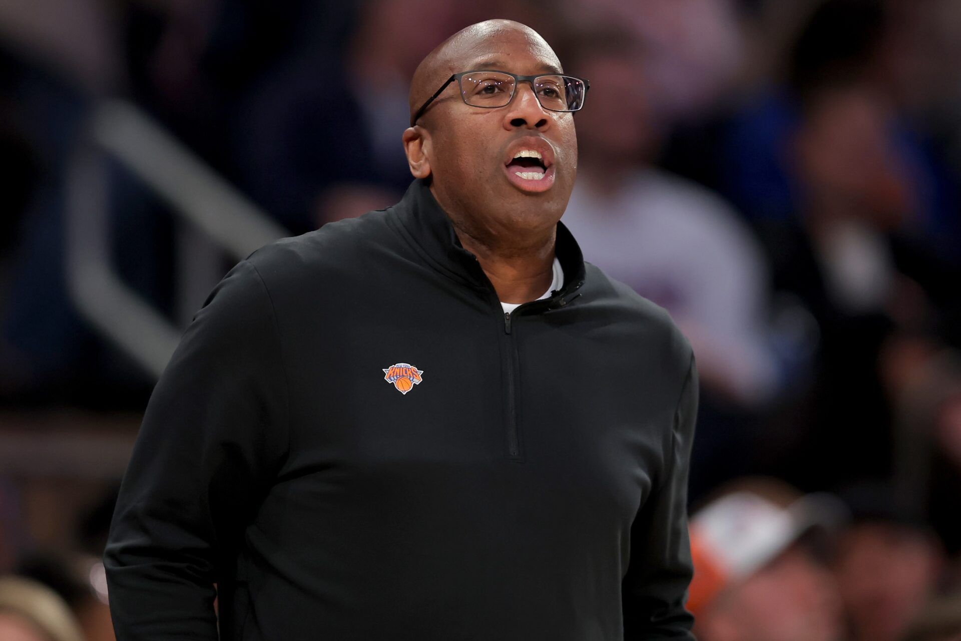 New York Knicks head coach Mike Brown coaches against the Minnesota Timberwolves during the second quarter at Madison Square Garden.