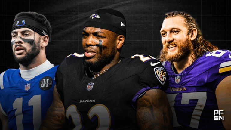 Fantasy Football Buy Low, Sell High In Week 11: Trade Targets Include Derrick Henry, Michael Pittman, and T.J. Hockenson.