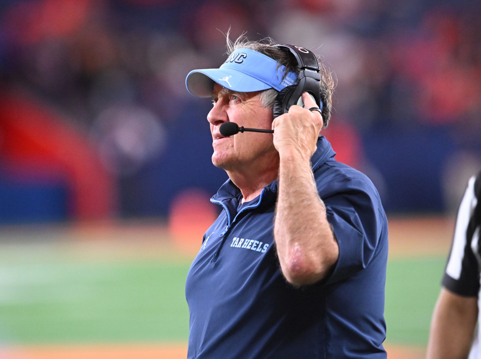 North Carolina Tar Heels head coach Bill Belichick looks to the clock in the fourth quarter game against the Syracuse Orange at the JMA Wireless Dome.