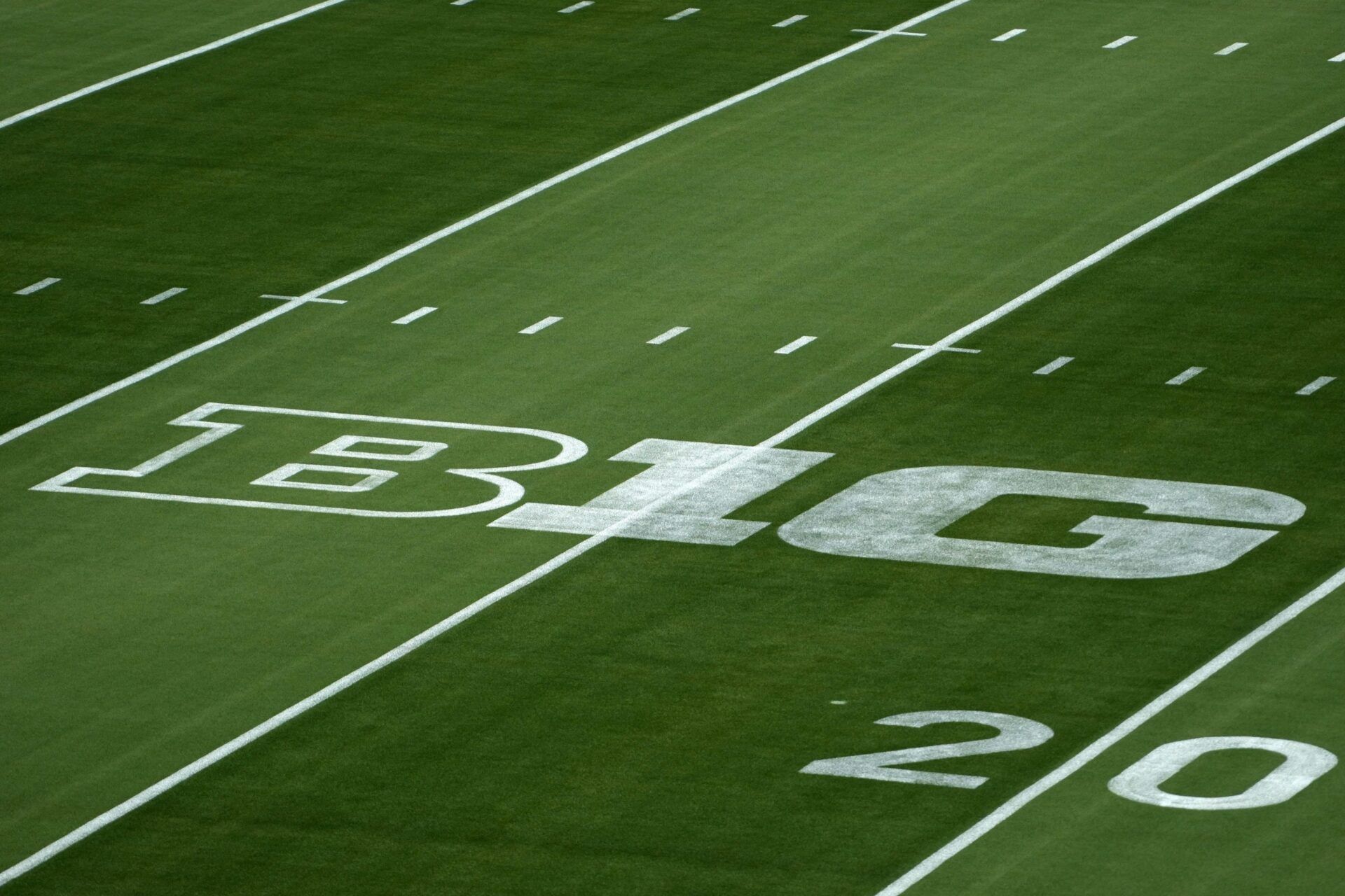 The Big Ten Conference logo at United Airlines Field at Los Angeles Memorial Coliseum.
