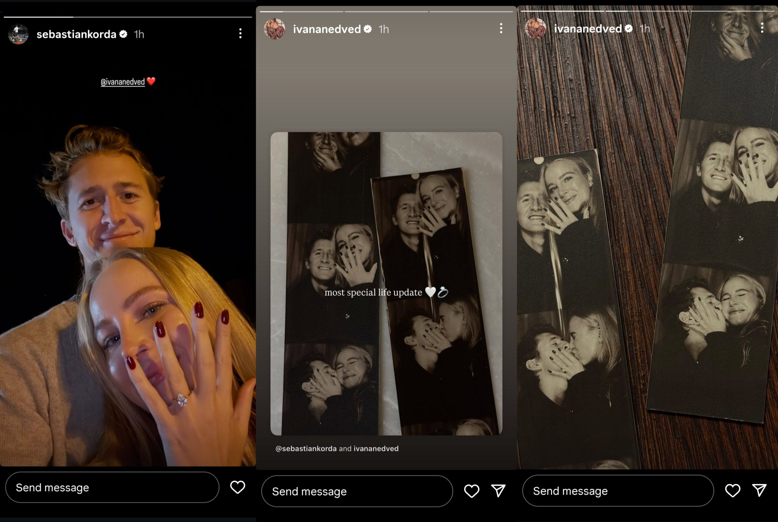 Screen grab of Sebastian Korda and Ivana Nedvěd's Instagram stories