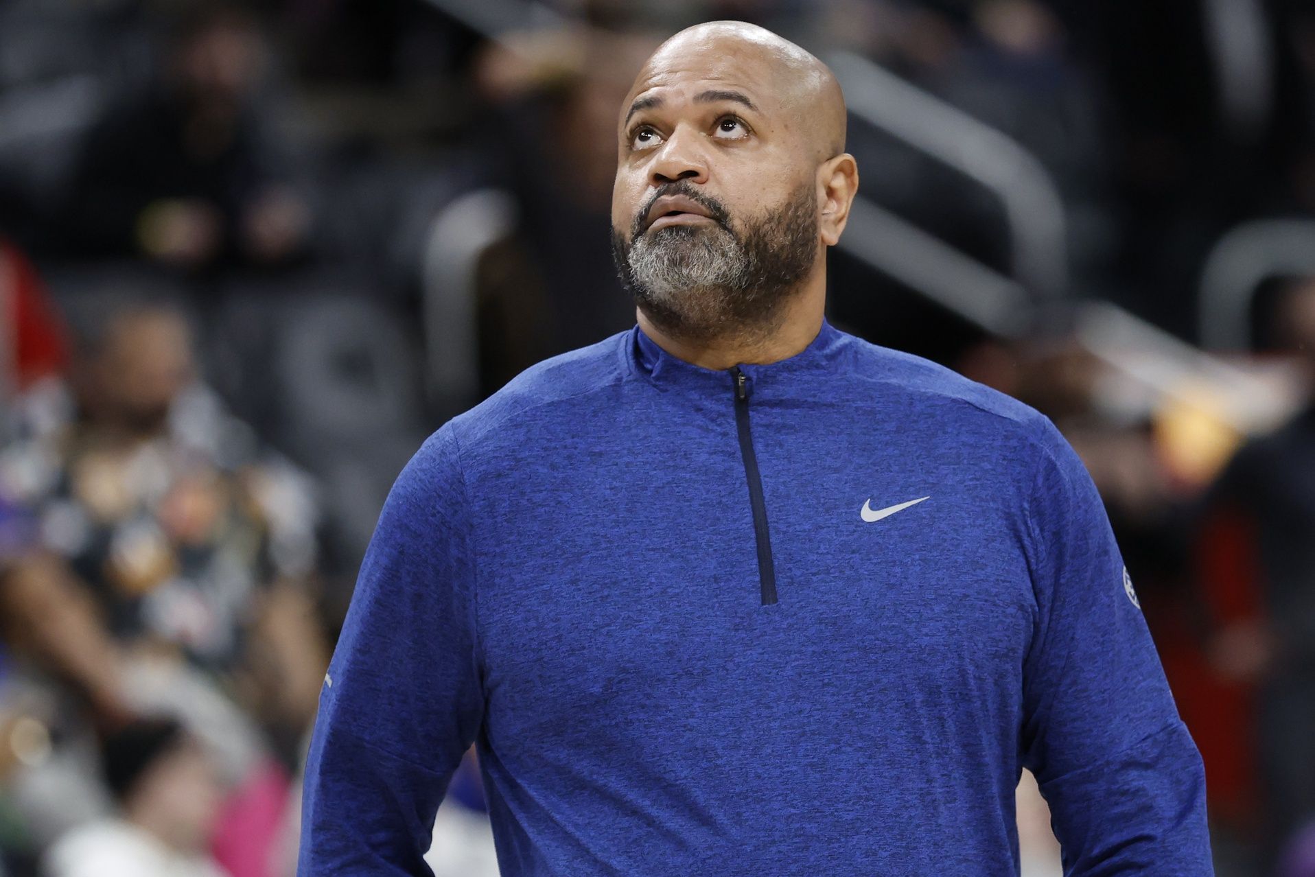 Detroit Pistons head coach J. B. Bickerstaff looks on in the second half against the Atlanta Hawks at Little Caesars Arena.