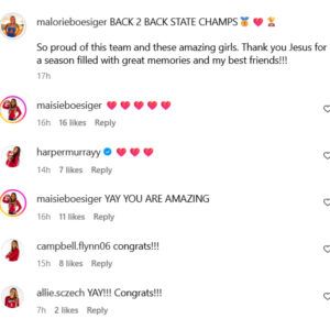 Harper Murray and other Nebraska volleyball players react. Credits - IG/ malorieboesiger