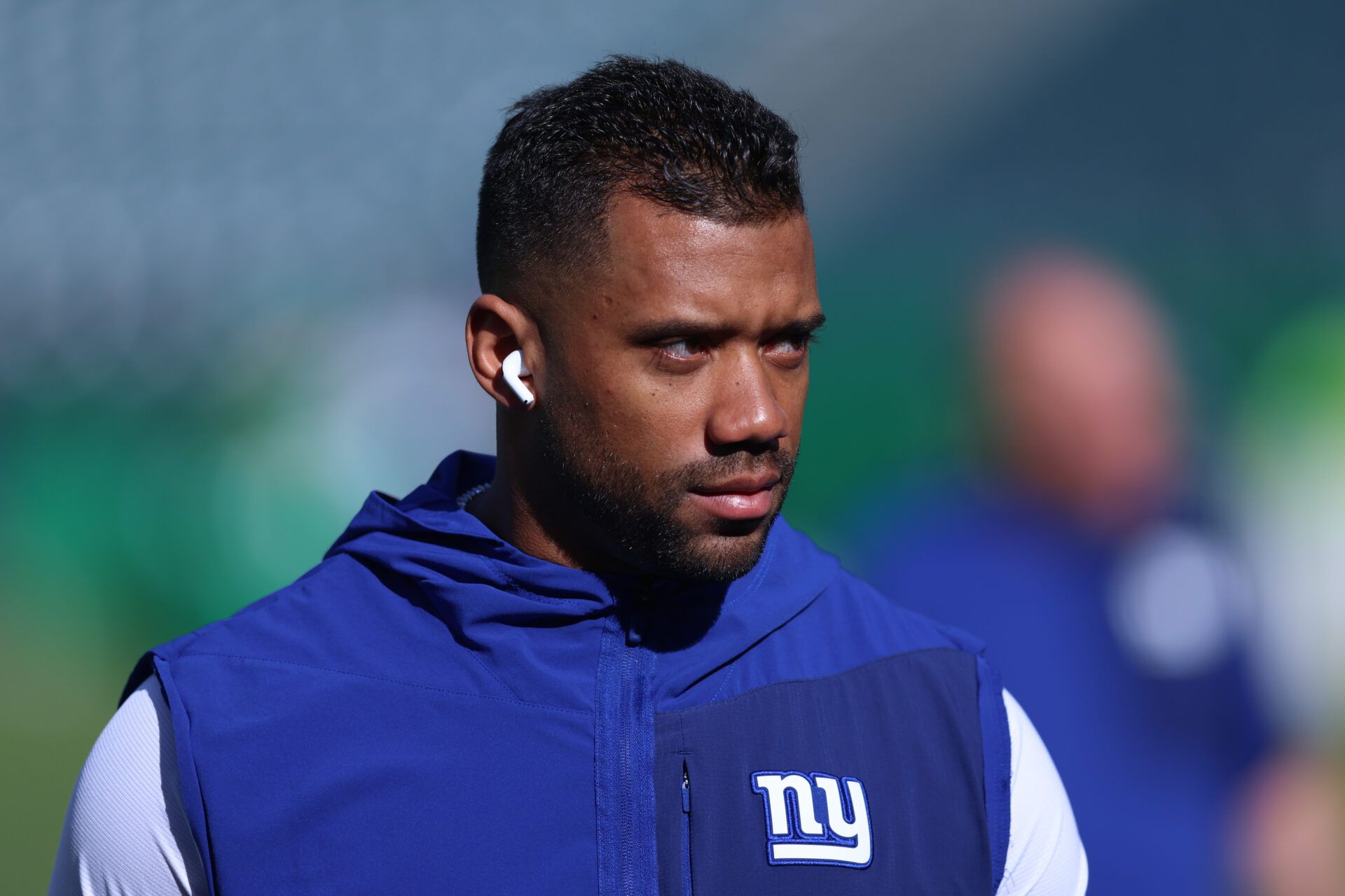 New York Giants quarterback Russell Wilson before a game against the Philadelphia Eagles at Lincoln Financial Field.