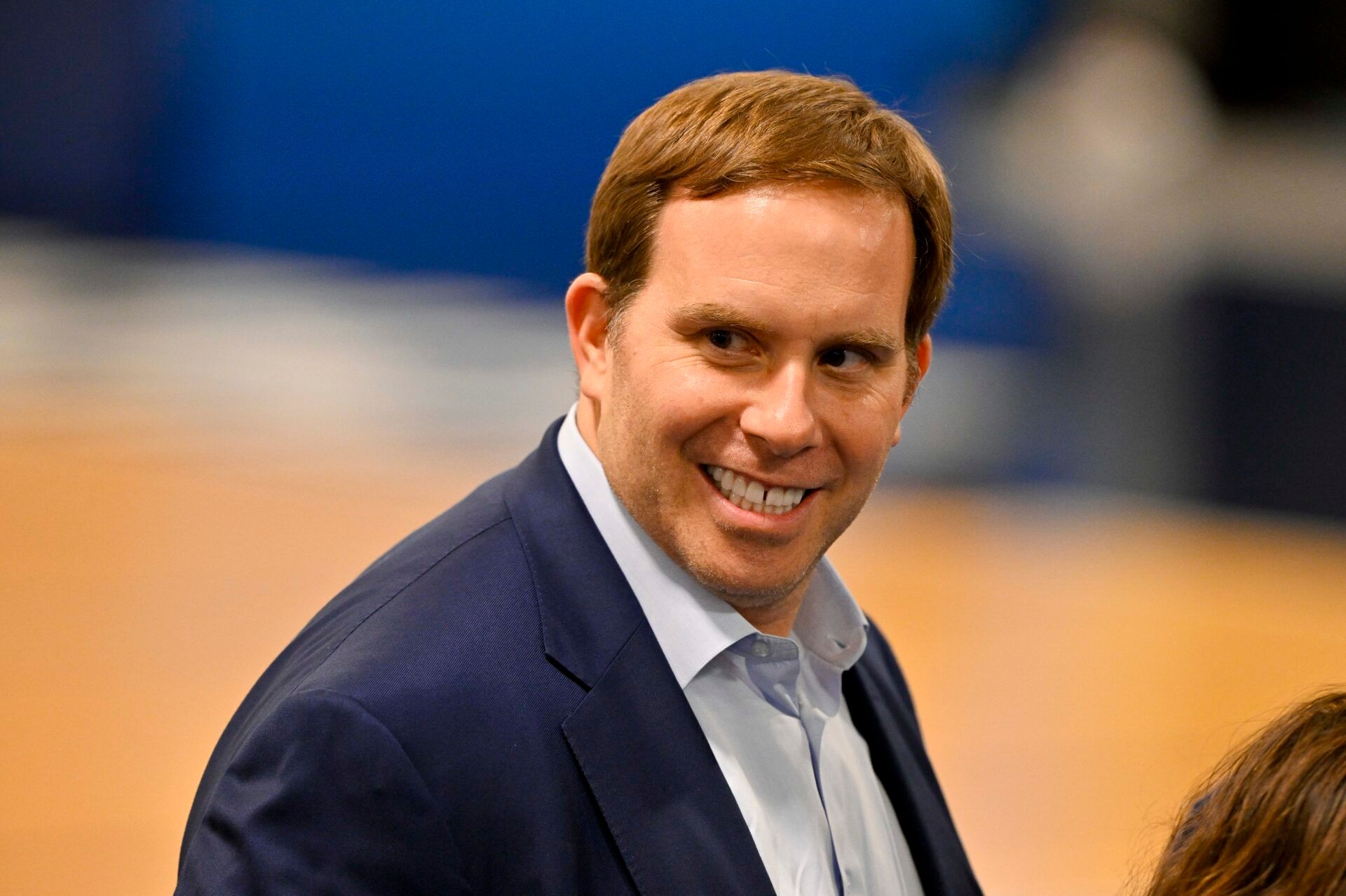 Dallas Mavericks governor Patrick Dumont arrives at a press conference at the Dallas Mavericks Practice Facility.