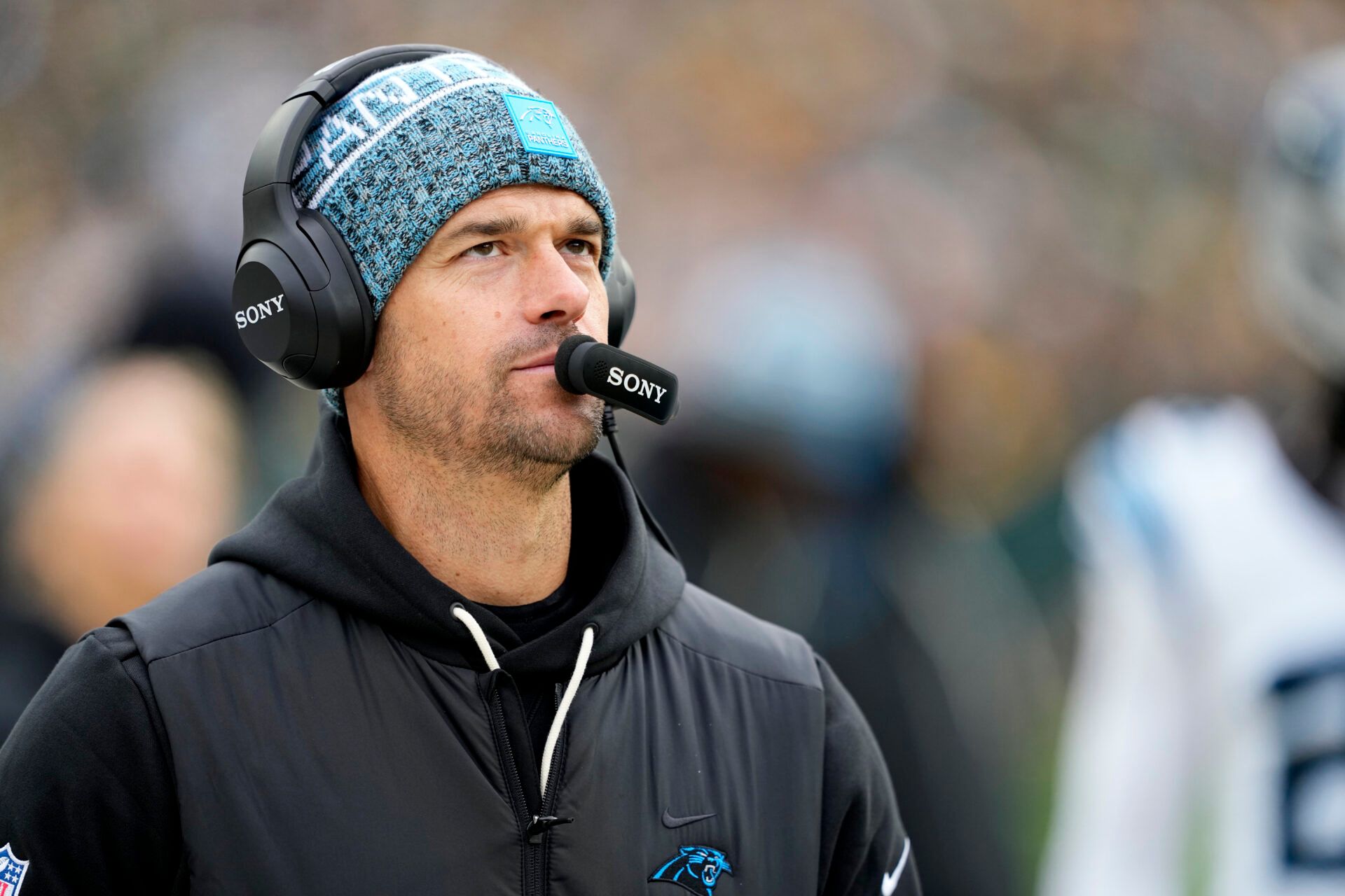 Carolina Panthers head coach Dave Canales during the second half against the Green Bay Packers at Lambeau Field.