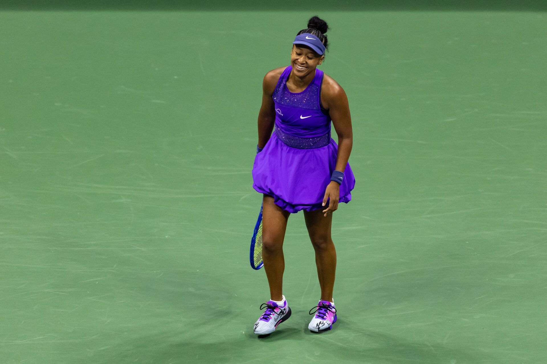 Naomi Osaka of Japan in action against Amanda Anisimova of the United States in the semifinal of the women’s singles at the US Open at Arthur Ashe Stadium in Billie Jean King National Tennis Center.