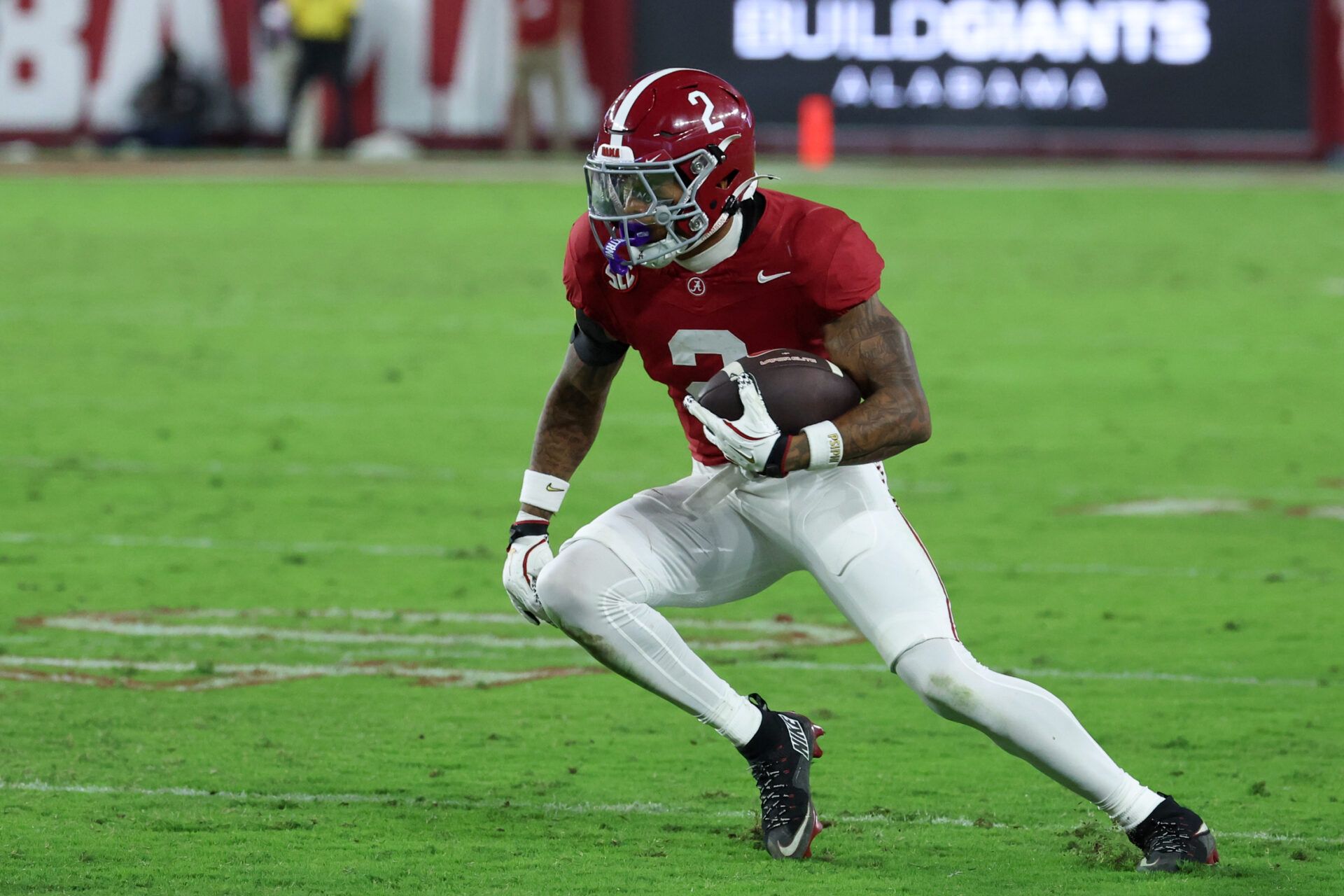 Alabama Crimson Tide wide receiver Ryan Williams (2) carries the ball after a reception against the Louisiana State Tigers during the fourth quarter of the game at Saban Field at Bryant-Denny Stadium.