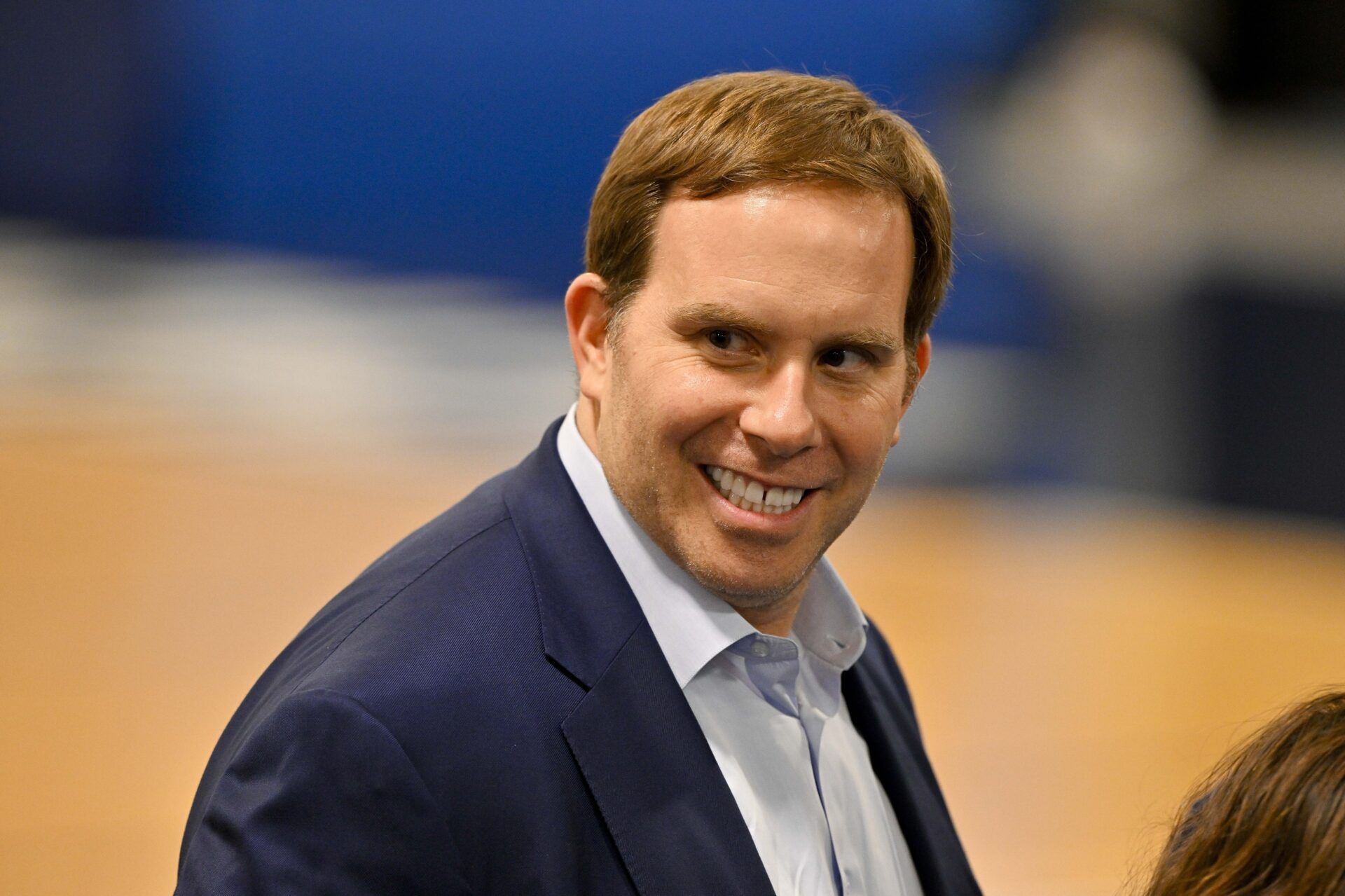 Dallas Mavericks governor Patrick Dumont arrives at a press conference at the Dallas Mavericks Practice Facility.