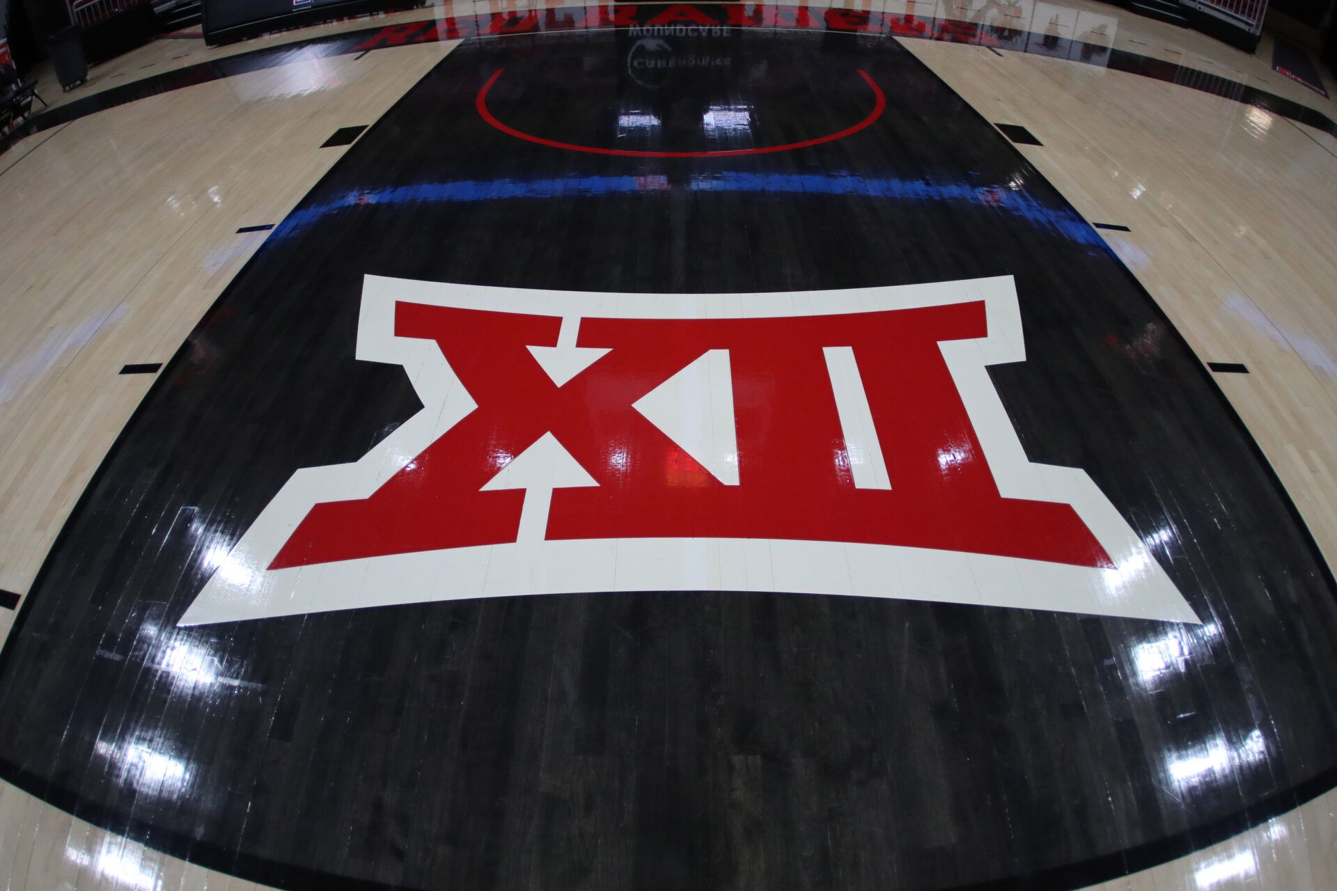 A general view of the Big 12 logo at United Supermarkets Area before the game between the Texas-Arlington Mavericks and the Texas Tech Red Raiders.  Michael C. Johnson-USA TODAY Sports