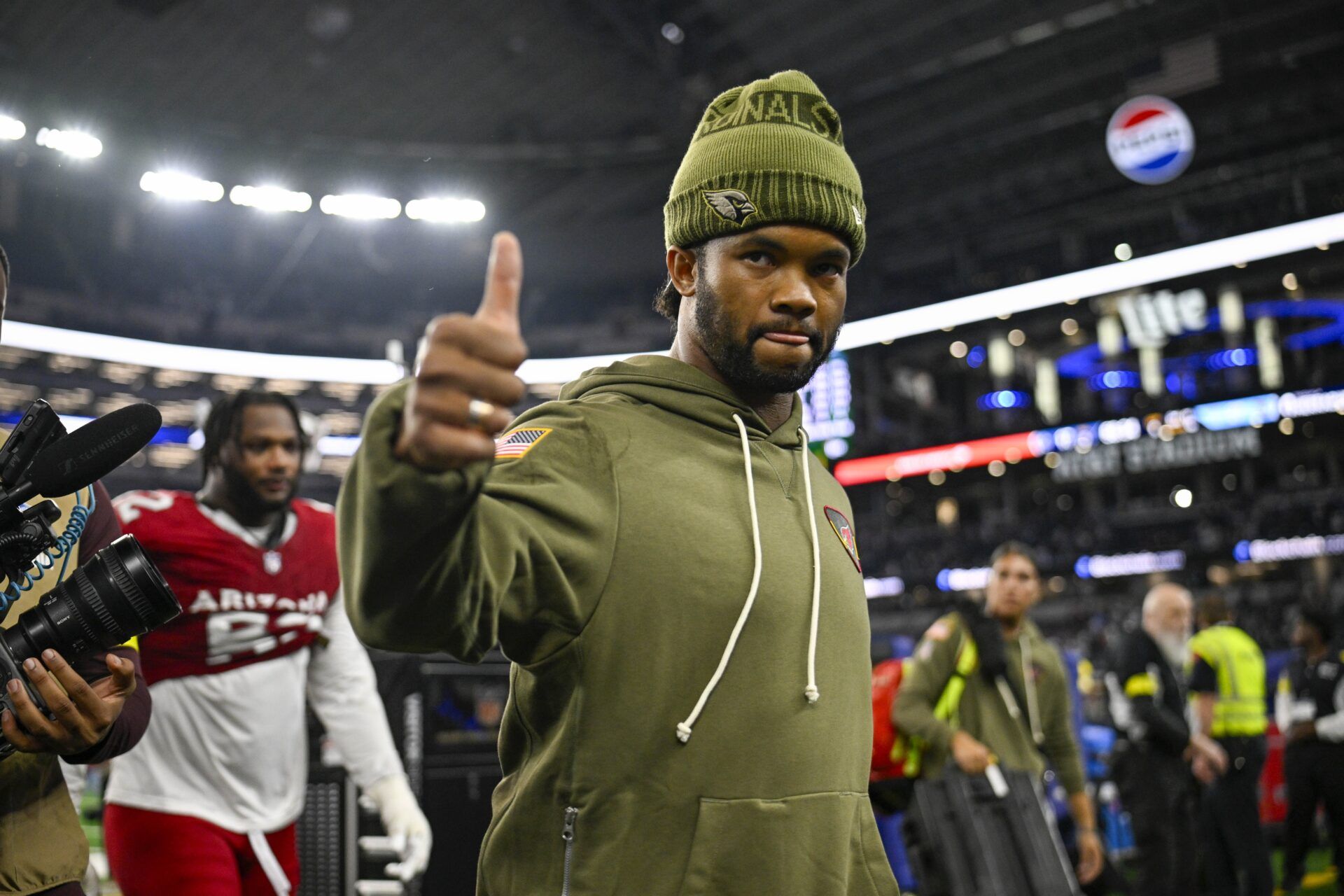 Arizona Cardinals quarterback Kyler Murray (1) walks off the field after the  game between the Dallas Cowboys and the Arizona Cardinals at AT&T Stadium.