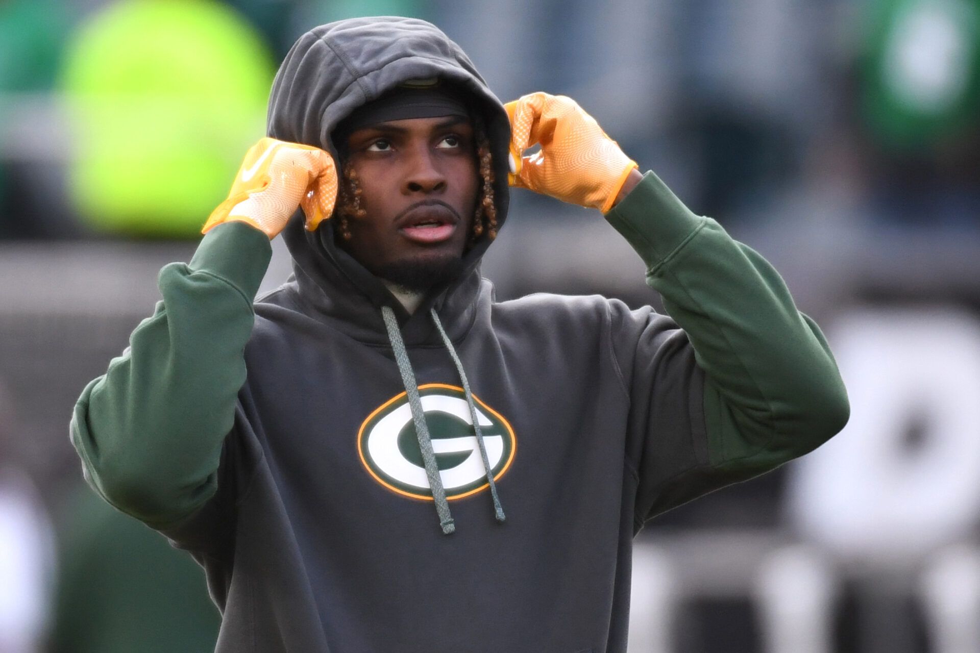 Green Bay Packers wide receiver Jayden Reed (11) during warmups against the Philadelphia Eagles in an NFC wild card game at Lincoln Financial Field.