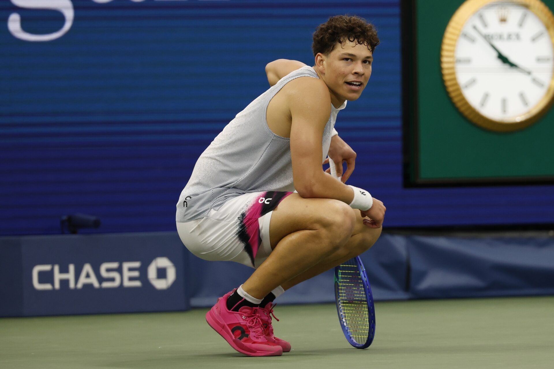 Ben Shelton (USA) reacts after winning the third set against Adrian Mannarino (FRA) (not pictured) on day six of the 2025 US Open tennis tournament at Billie Jean King USTA National Tennis Center.