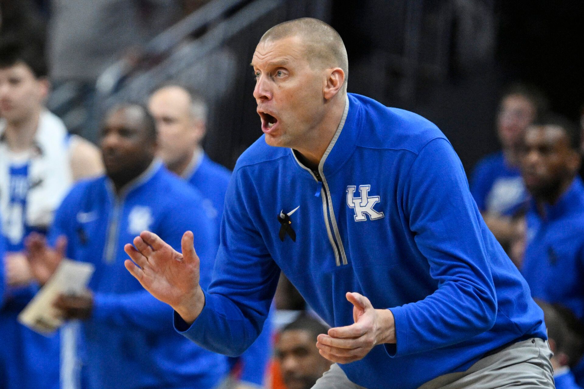 Kentucky Wildcats head coach Mark Pope calls out instructions during the second half against the Louisville Cardinals at KFC Yum! Center. Louisville defeated Kentucky 96-88.