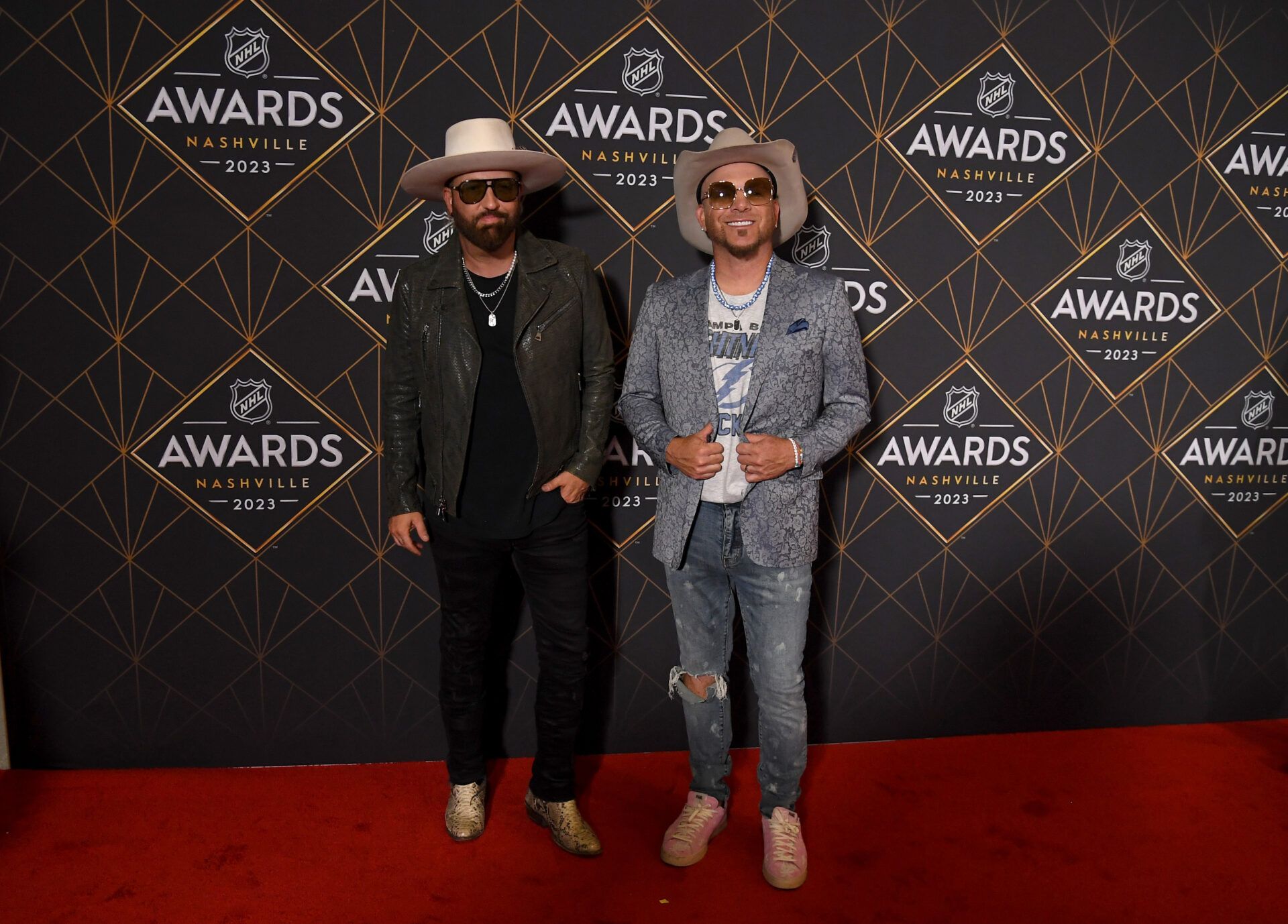 Country musician Locash arrives on the red carpet before the 2023 NHL Awards at Bridgestone Arena.