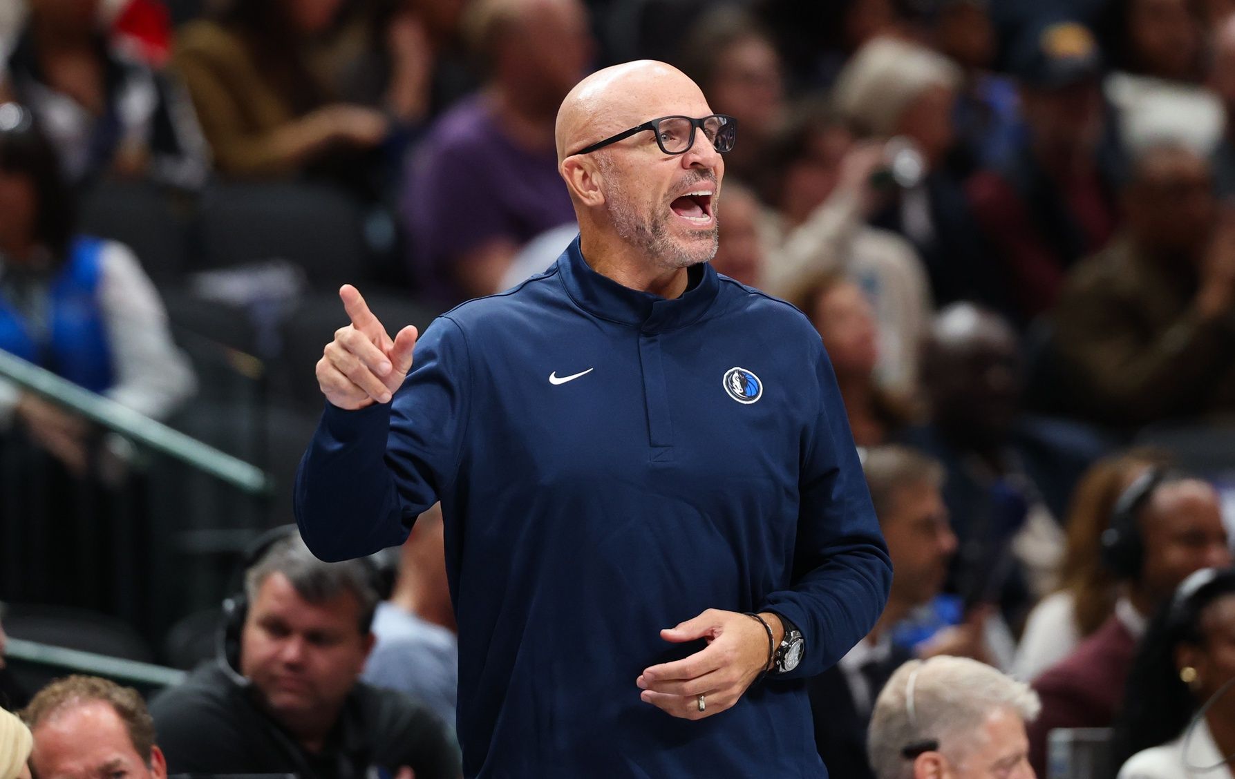 Dallas Mavericks head coach Jason Kidd reacts during the second half against the New Orleans Pelicans at American Airlines Center.