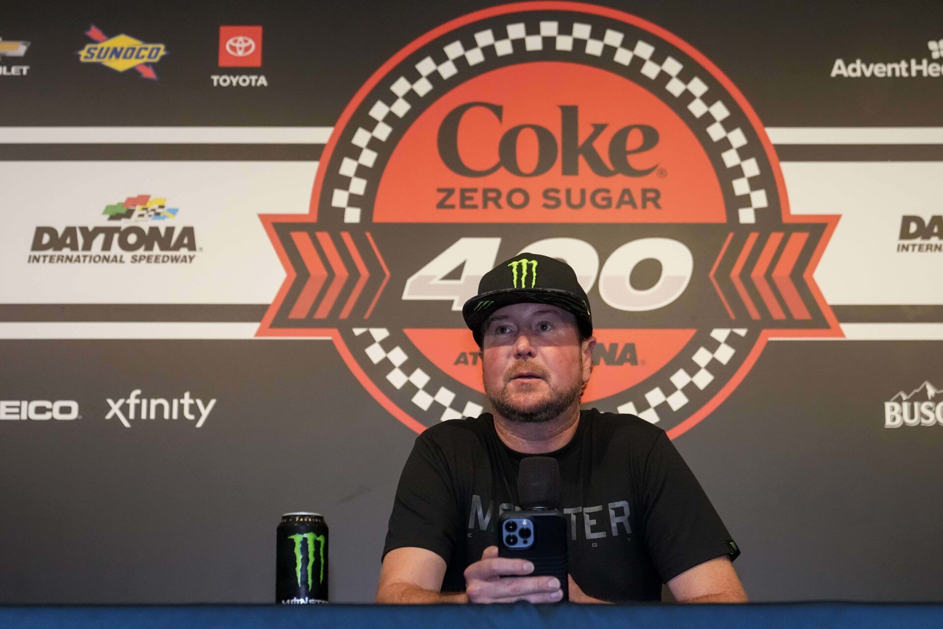 Kurt Busch addressÕs the media after announcing his retirement prior to the Coke Zero Sugar 400 at Daytona International Speedway.