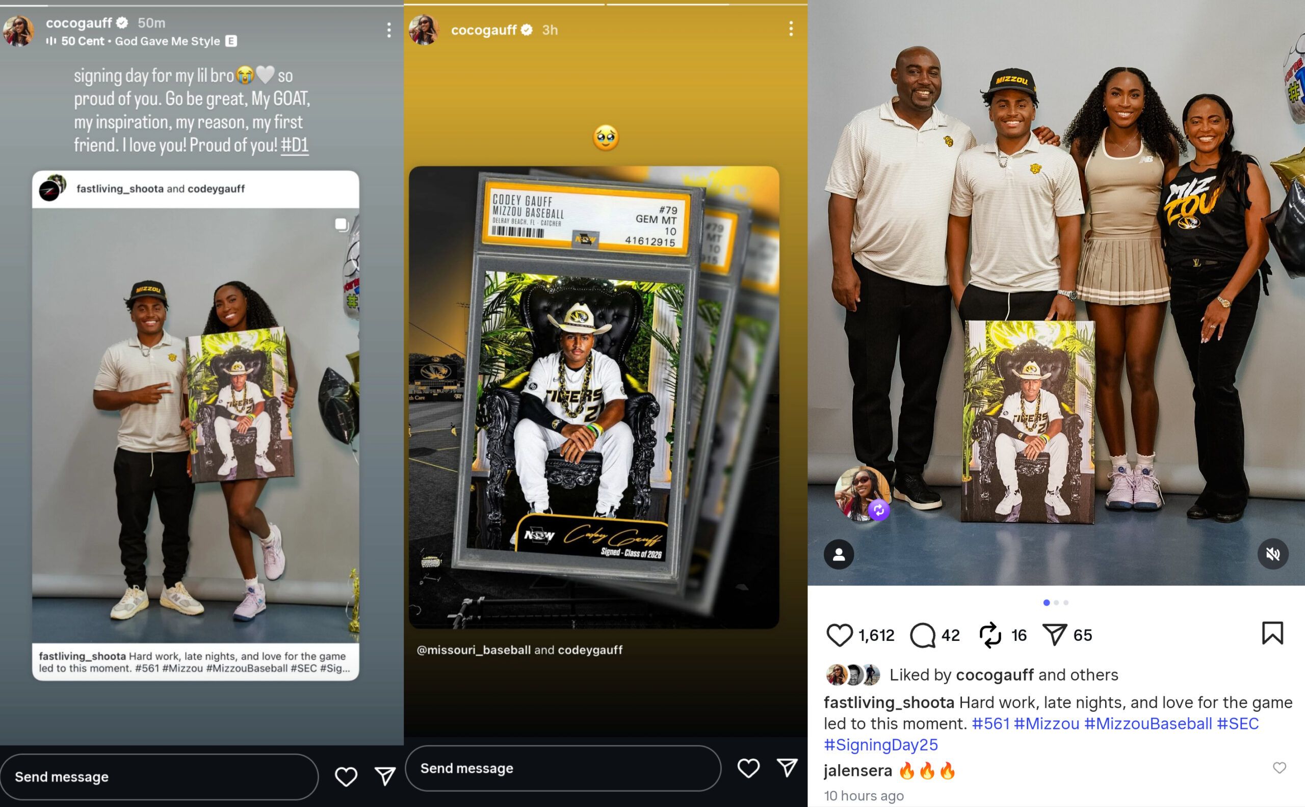 Screen grab of Coco Gauff's Instagram stories and Jalen Sera's comment