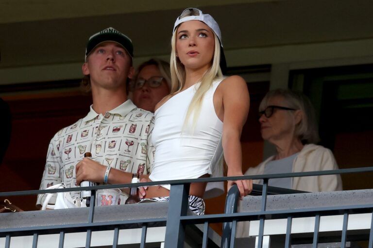 LSU former gymnast Olivia Dunne watches the game between the New York Mets and the Pittsburgh Pirates during the second inning at Citi Field.
