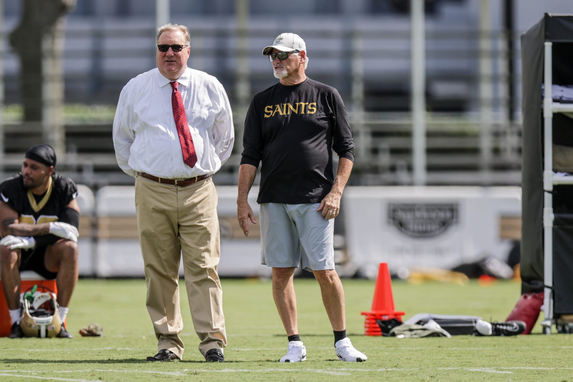 New Orleans Saints general manager Mickey Loomis and president Dennis Lauscha during training camp at Ochsner Sports Performance Center.