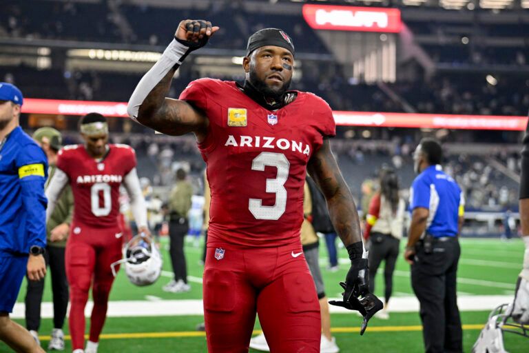 Arizona Cardinals safety Budda Baker (3) walks off the field after the game between the Dallas Cowboys and the Arizona Cardinals at AT&T Stadium.