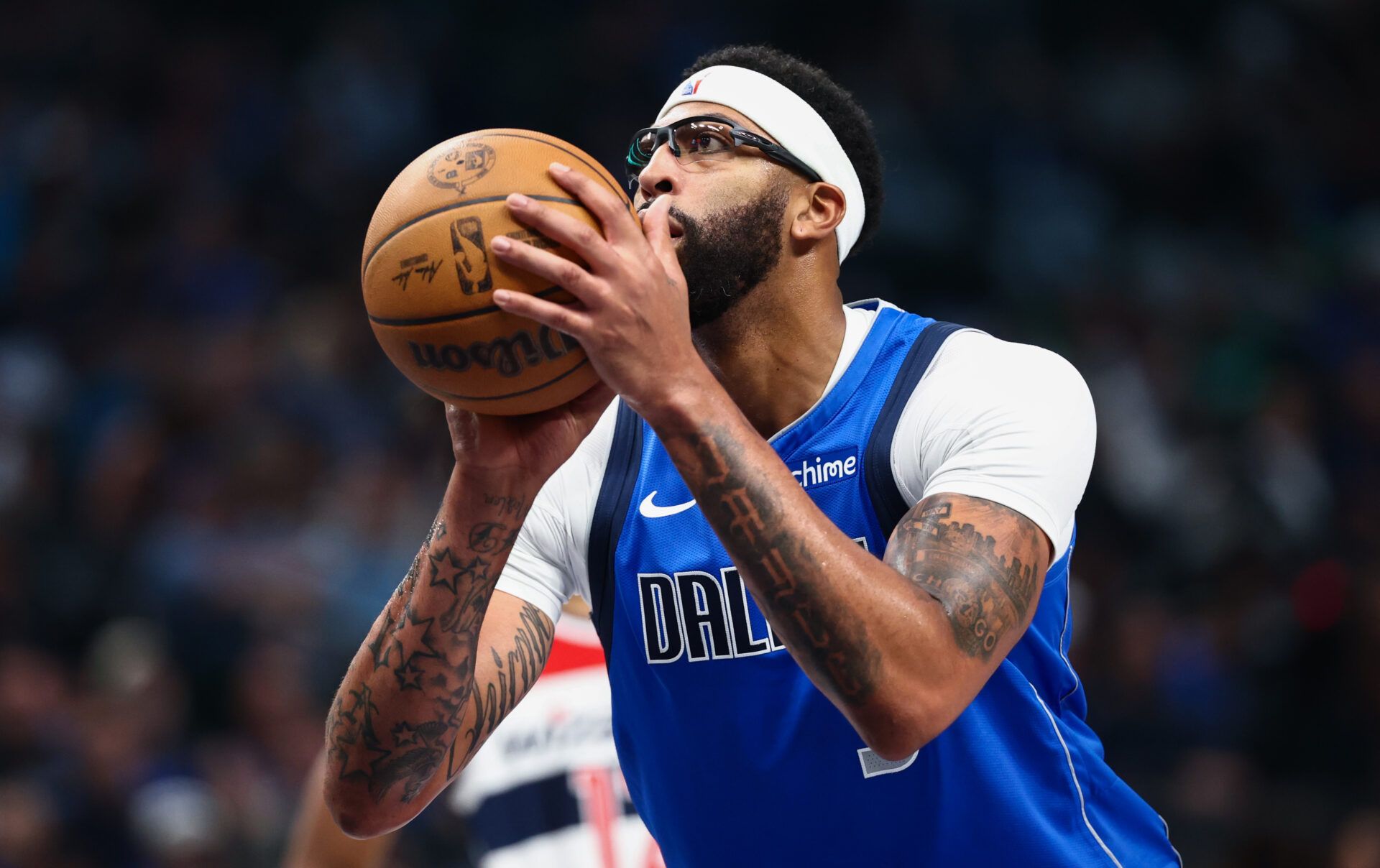 Dallas Mavericks forward Anthony Davis (3) shoots during the first quarter against the Washington Wizards at American Airlines Center.