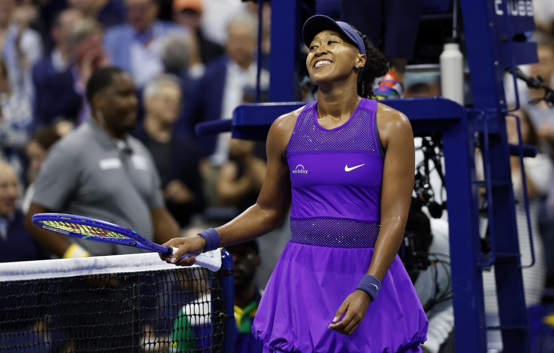 Naomi Osaka (JPN) reacts after defeating Karolina Muchova (CZE) (not pictured) on day eleven of the 2025 US Open tennis championships at USTA Billie Jean King National Tennis Center.
