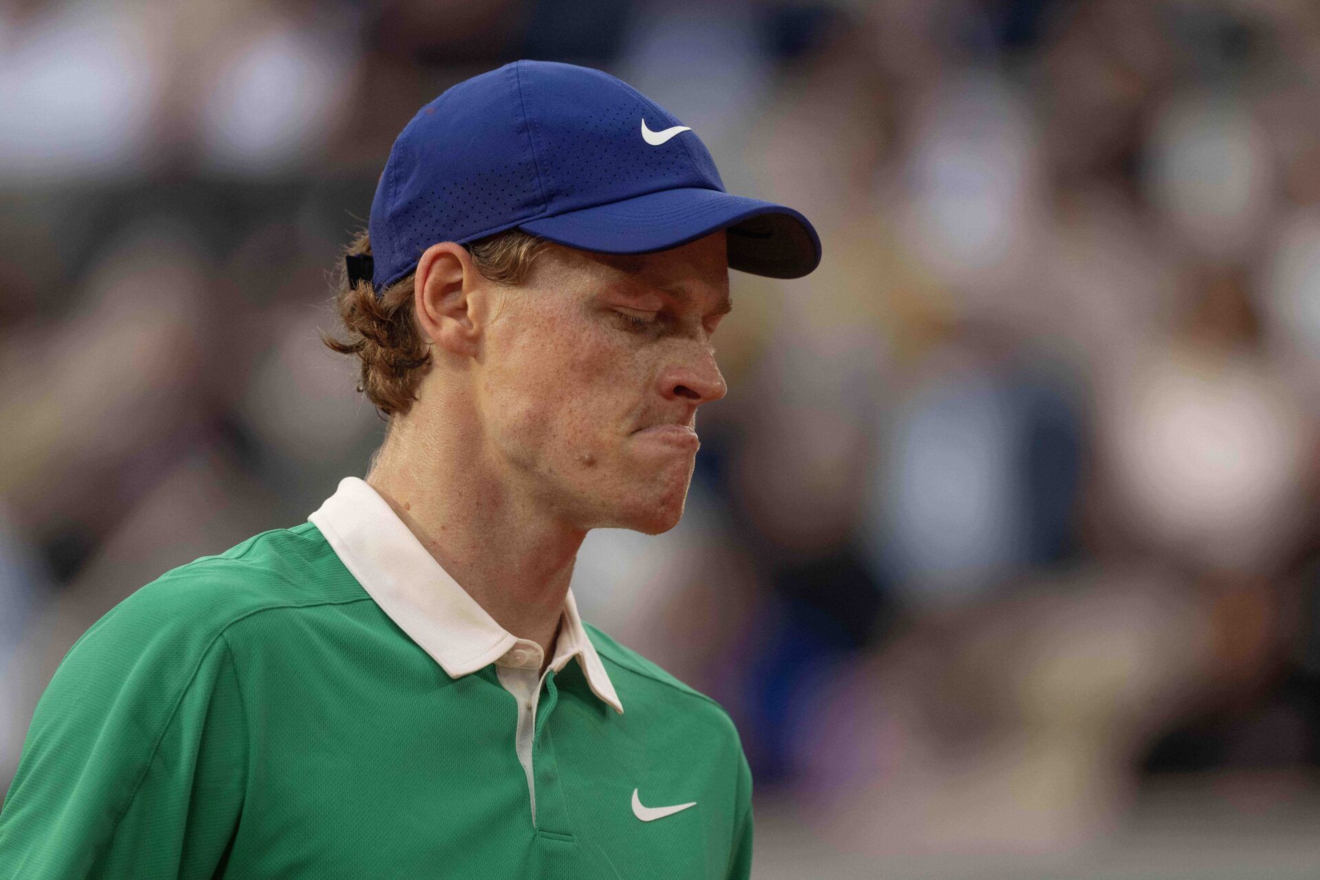 Jannik Sinner of Italy reacts to a point during his match against Alexander Bublik of Kazakhstan on day 11 at Roland Garros Stadium.