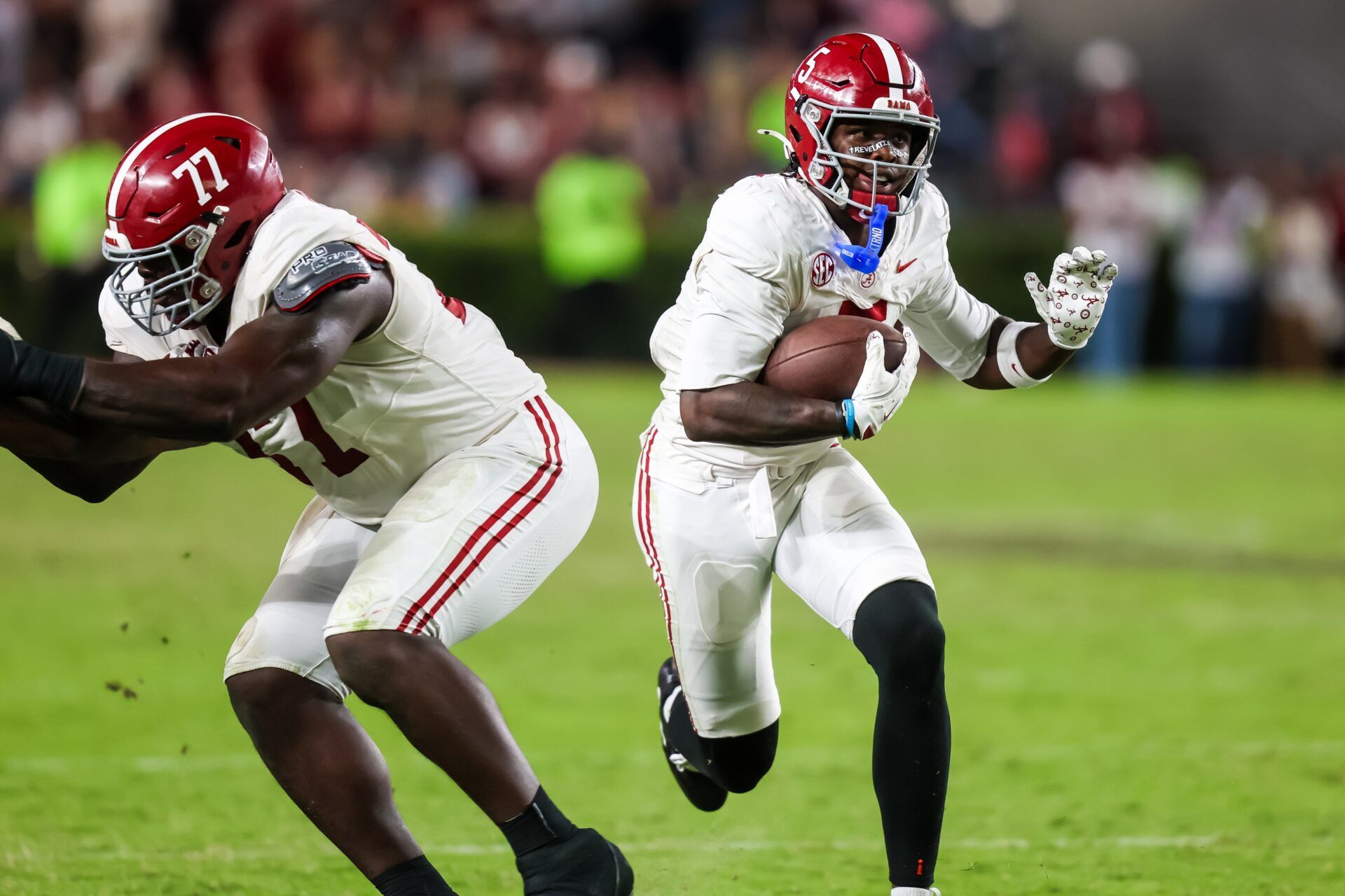 Alabama Crimson Tide wide receiver Germie Bernard (5) rushes against the South Carolina Gamecocks in the second half at Williams-Brice Stadium.