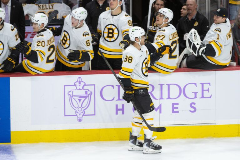 Boston Bruins right wing David Pastrnak (88) celebrates a goal in the third period against the Ottawa Senators at the Canadian Tire Centre.