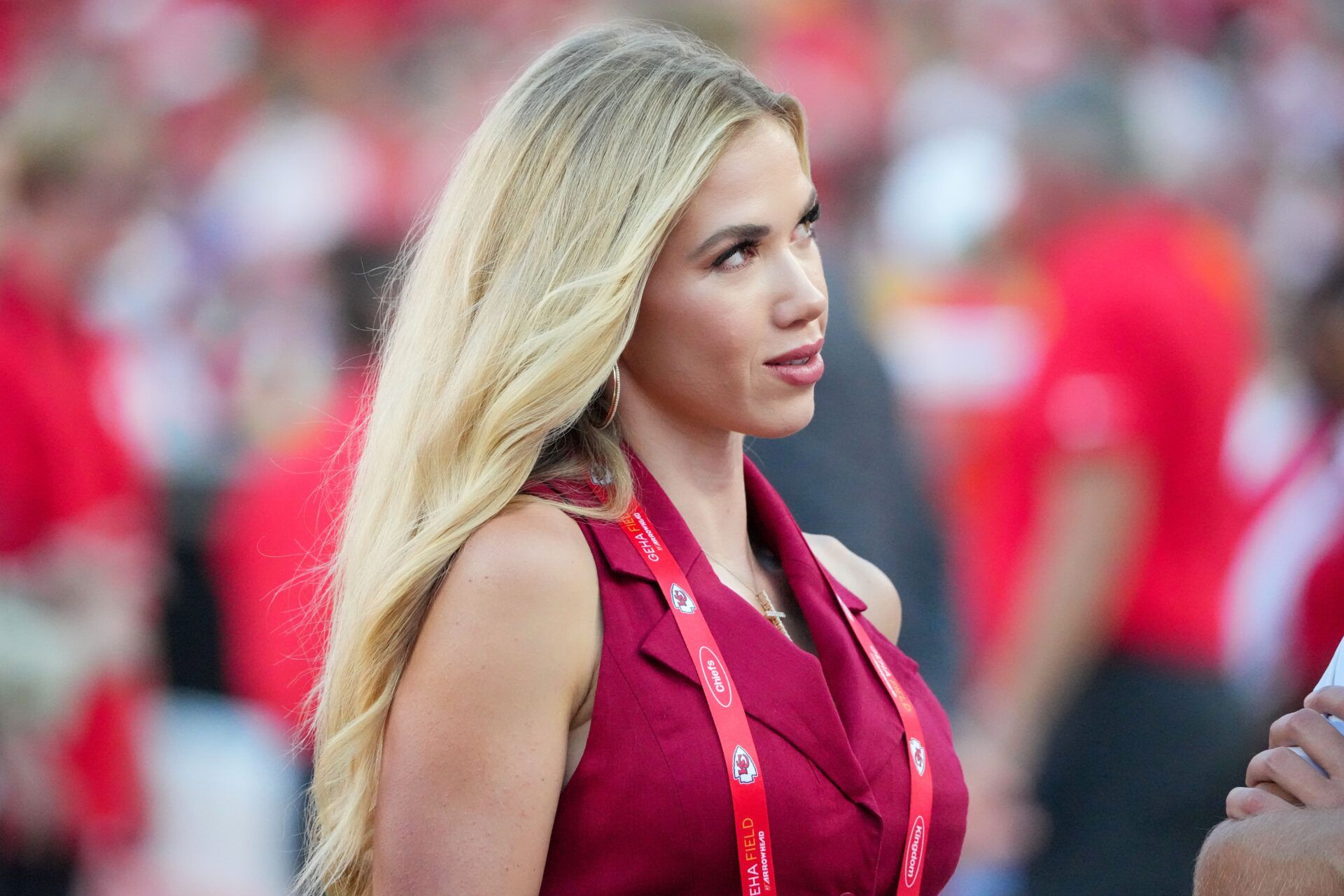 Kansas City Chiefs CEO’s daughter Gracie Hunt on field prior to a game at GEHA Field at Arrowhead Stadium.