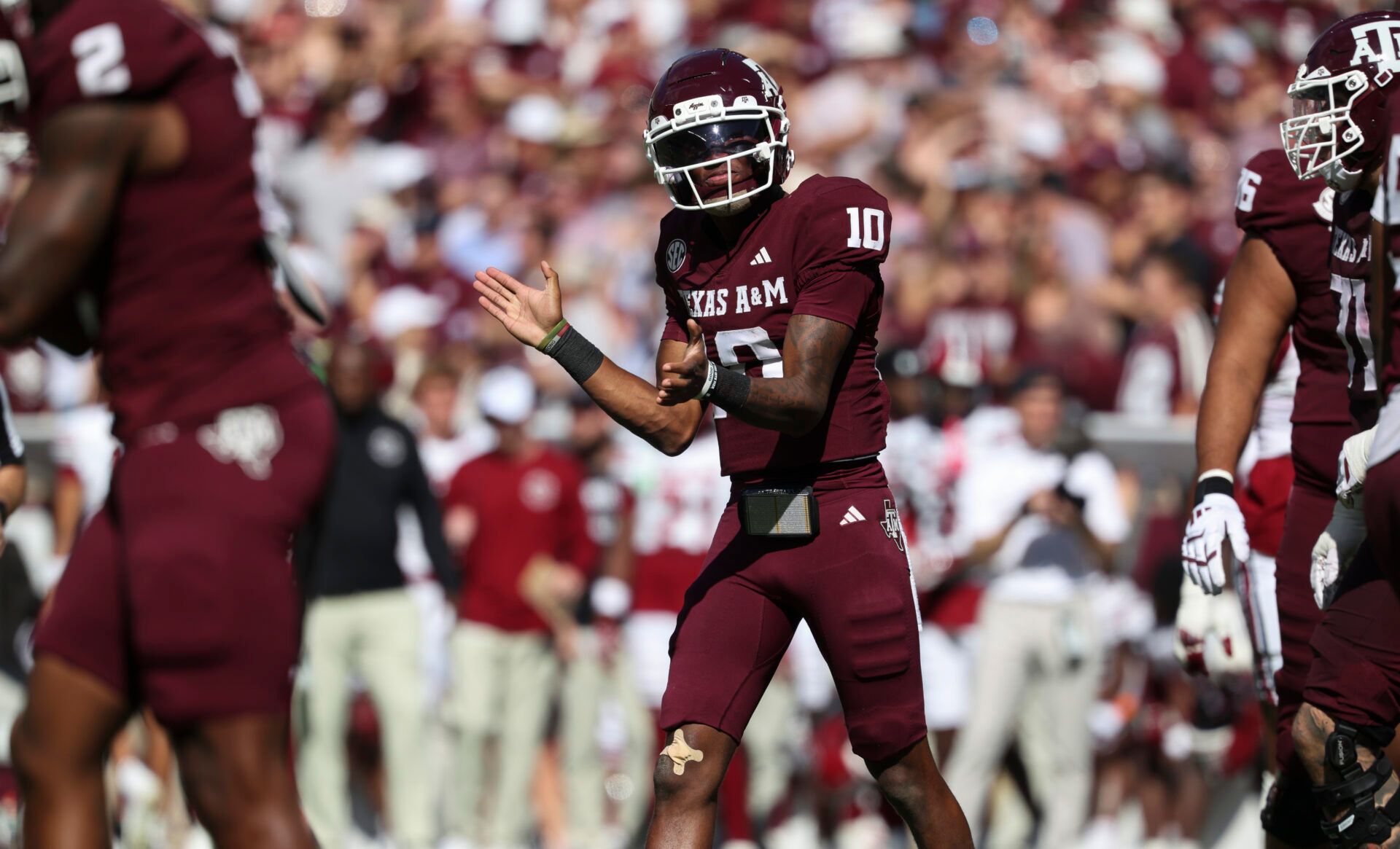 Texas A&M Aggies quarterback Marcel Reed (10) reacts after a play during the second quarter against the South Carolina Gamecocks at Kyle Field.