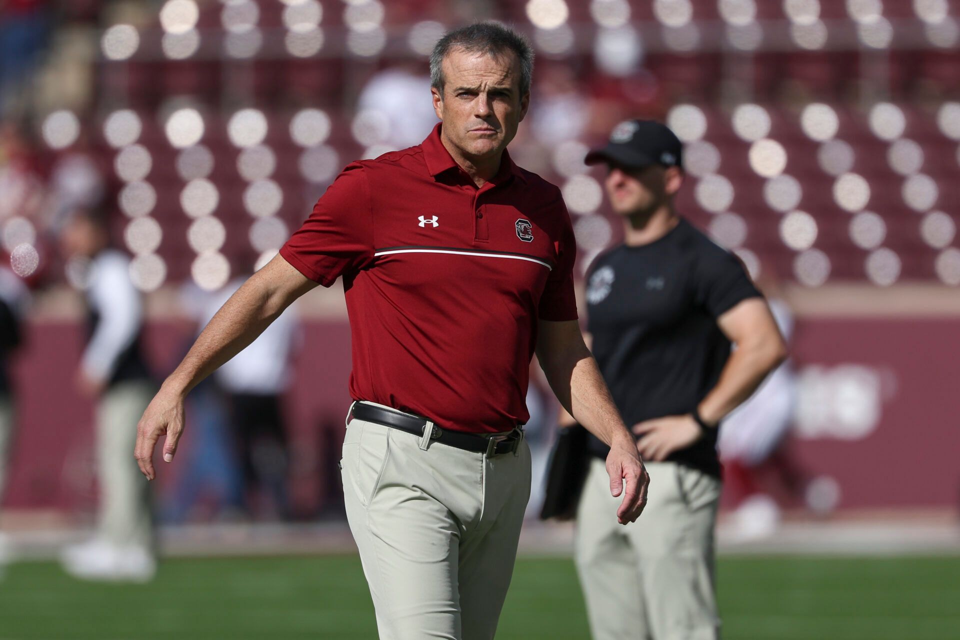 South Carolina Gamecocks head coach Shane Beamer walks on the field before the game against the Texas A&M Aggies at Kyle Field.