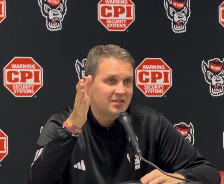 N.C. State basketball coach Will Wade during a press conference after the Wolfpack's win vs. UNC Greensboro on Nov. 12, 2025.