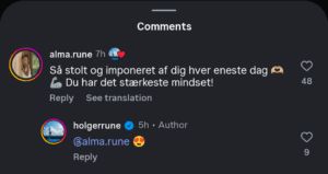 Alma Rune's comment on Holger Rune's Instagram post