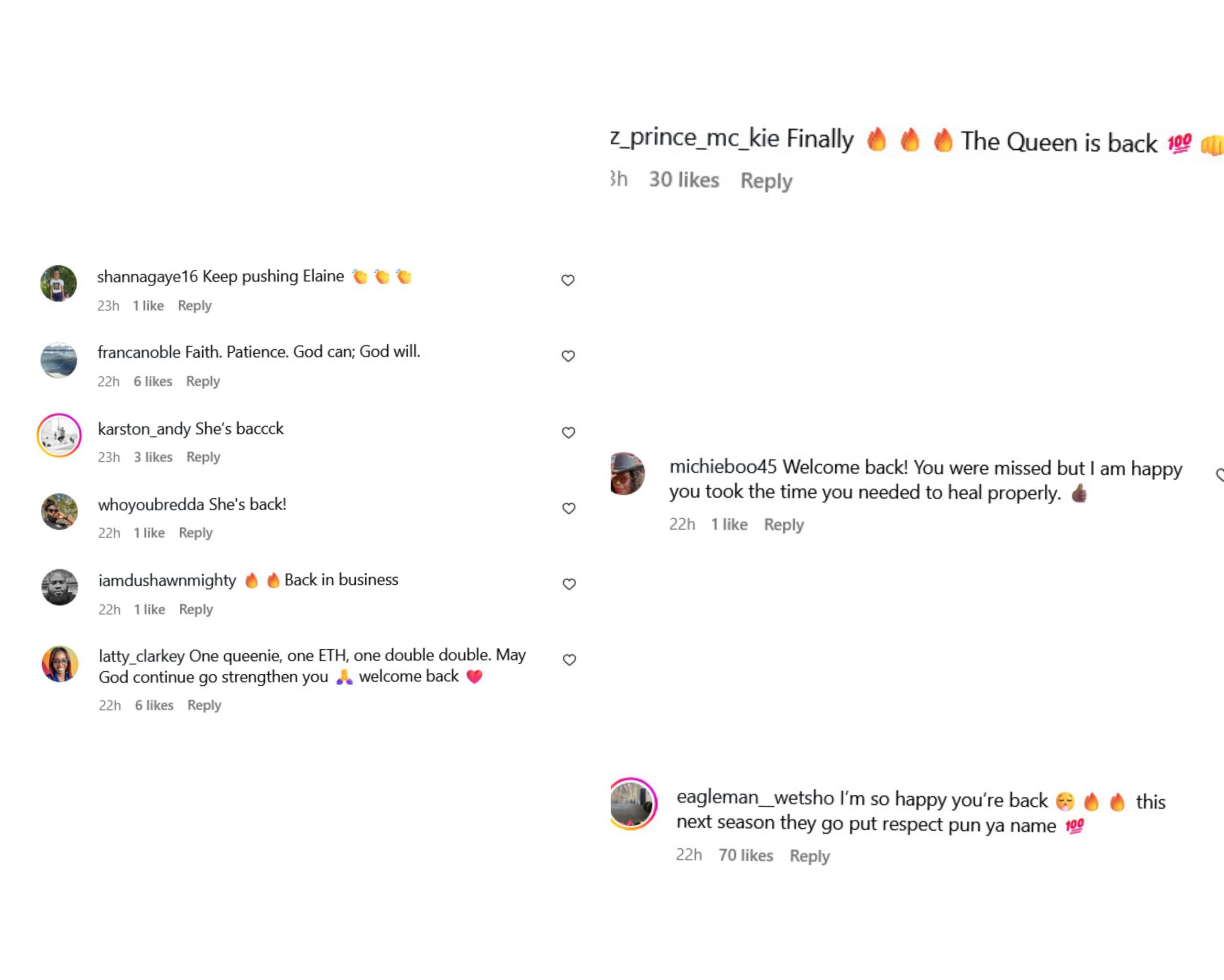 Screenshot of Elaine Thompson-Herah's fans comments. Credits - IG/ fastelaine post