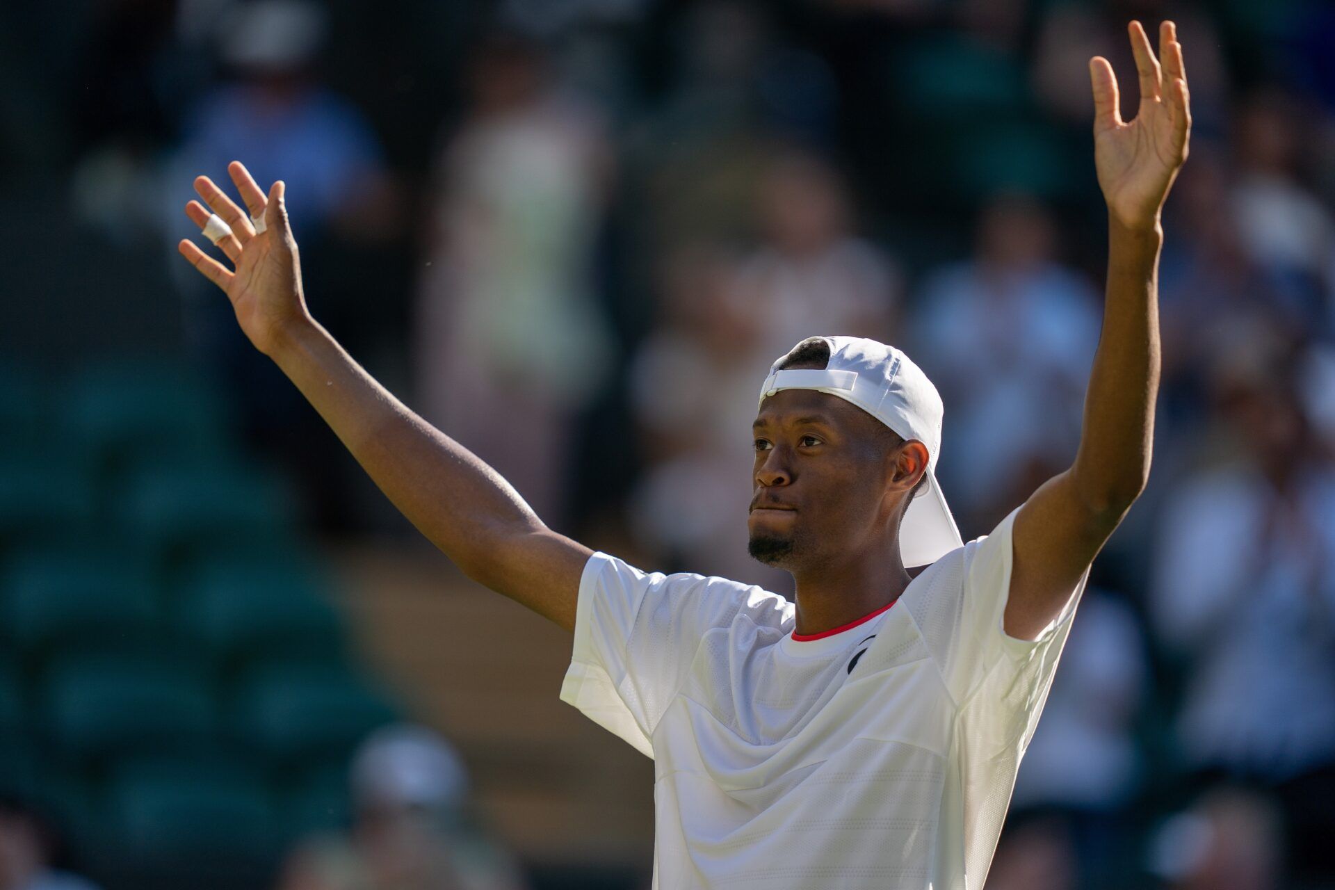 London, United Kingdom; Christopher Eubanks (USA) celebrates winning his match against Cameron Norrie (GBR) on day five at the All England Lawn Tennis and Croquet Club.